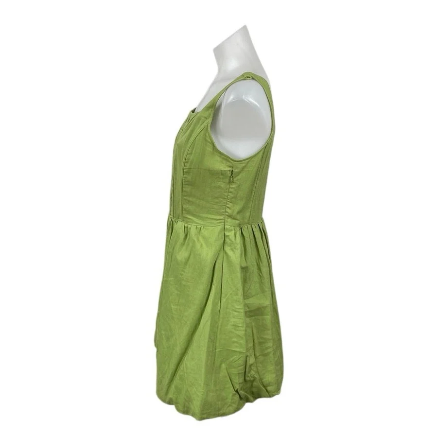 Sincerely Jules Green Linen Pleated Corset Mini Bubble Tank Flare A-Line Dress M - Image 3