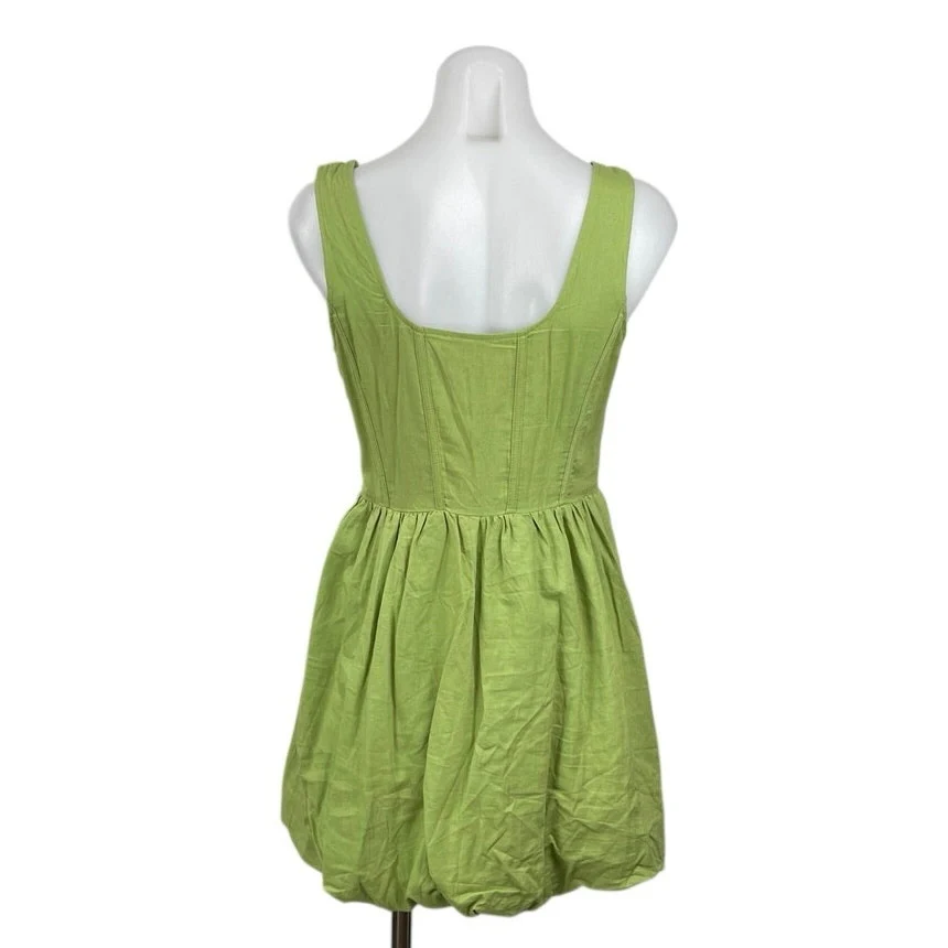 Sincerely Jules Green Linen Pleated Corset Mini Bubble Tank Flare A-Line Dress M - Image 4