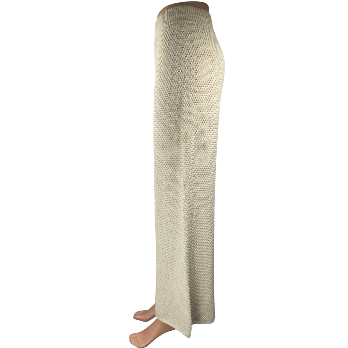 Sincerely Jules Women's Beige Knit Wide Leg Elastic Waist Trousers Pants Size M - Image 2