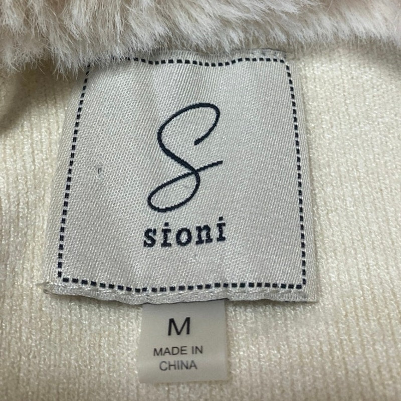 Sioni Women's Cream Long Sleeve Faux Fur Shawl Collar Cardigan Sweater Top Sz M - Image 3