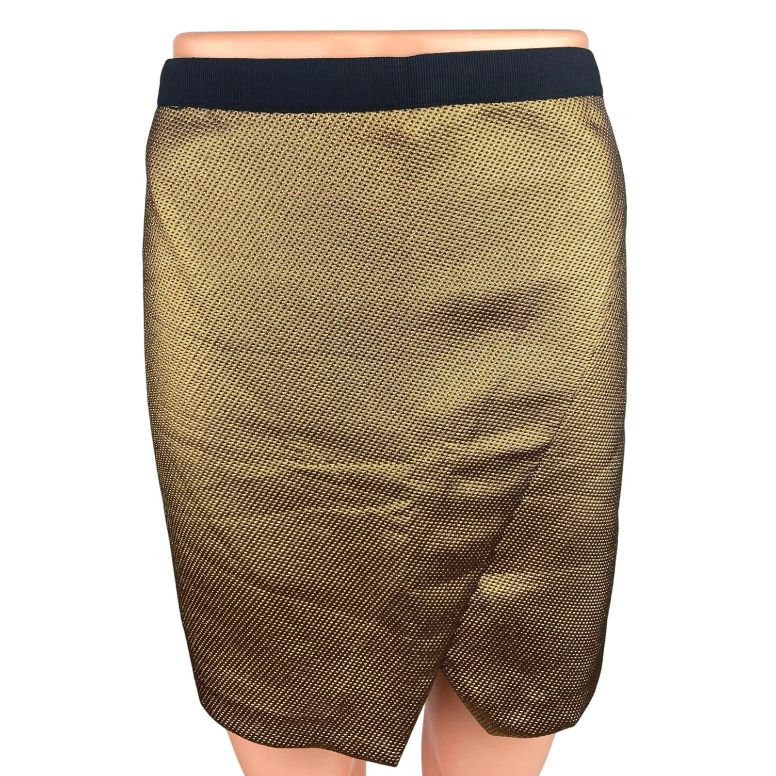 Sisley Women's Gold High Waisted Zipper Back Straight Pencil Mini Skirt Size 4 - Image 4
