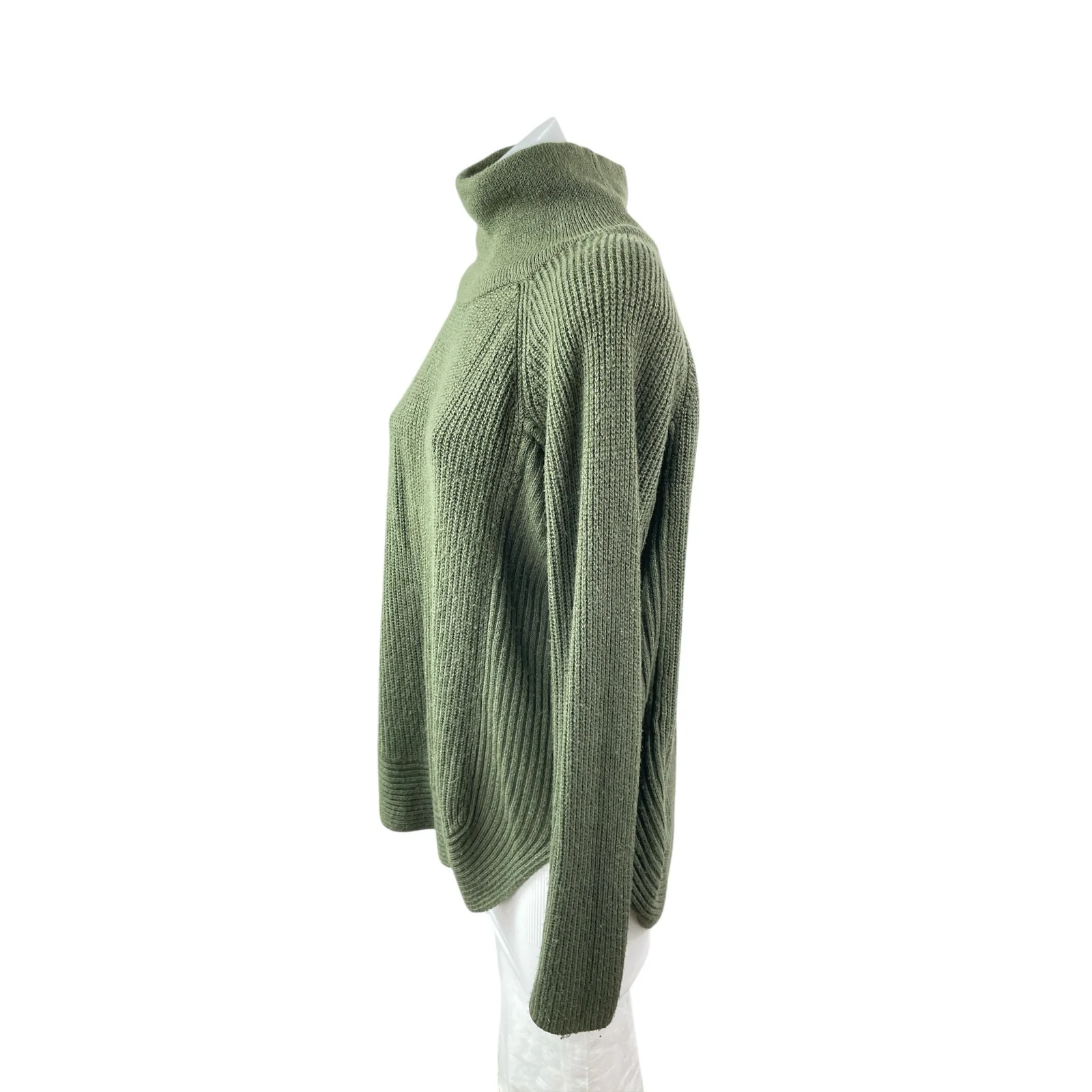 Six/Fifty Women's Green Ribbed Knit Long Sleeve Turtleneck Sweater Top Size M - Image 3