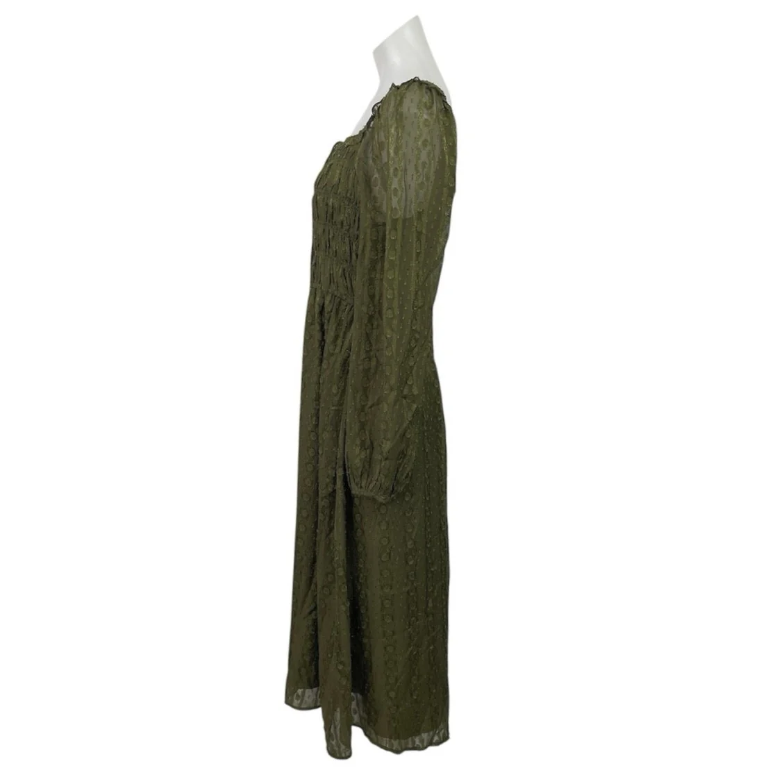 Skies Are Blue Green Mesh Long Sleeve Smocked Midi Maxi A-Line Flared Dress Sz M - Image 2
