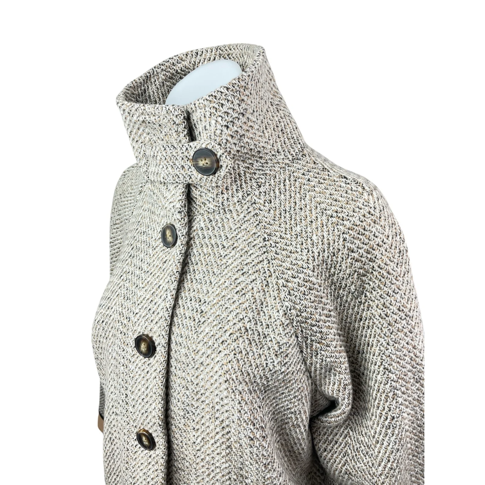 Skies Are Blue Women's Gray Herringbone Long Sleeve Button Up Coat Jacket Size L - Image 2