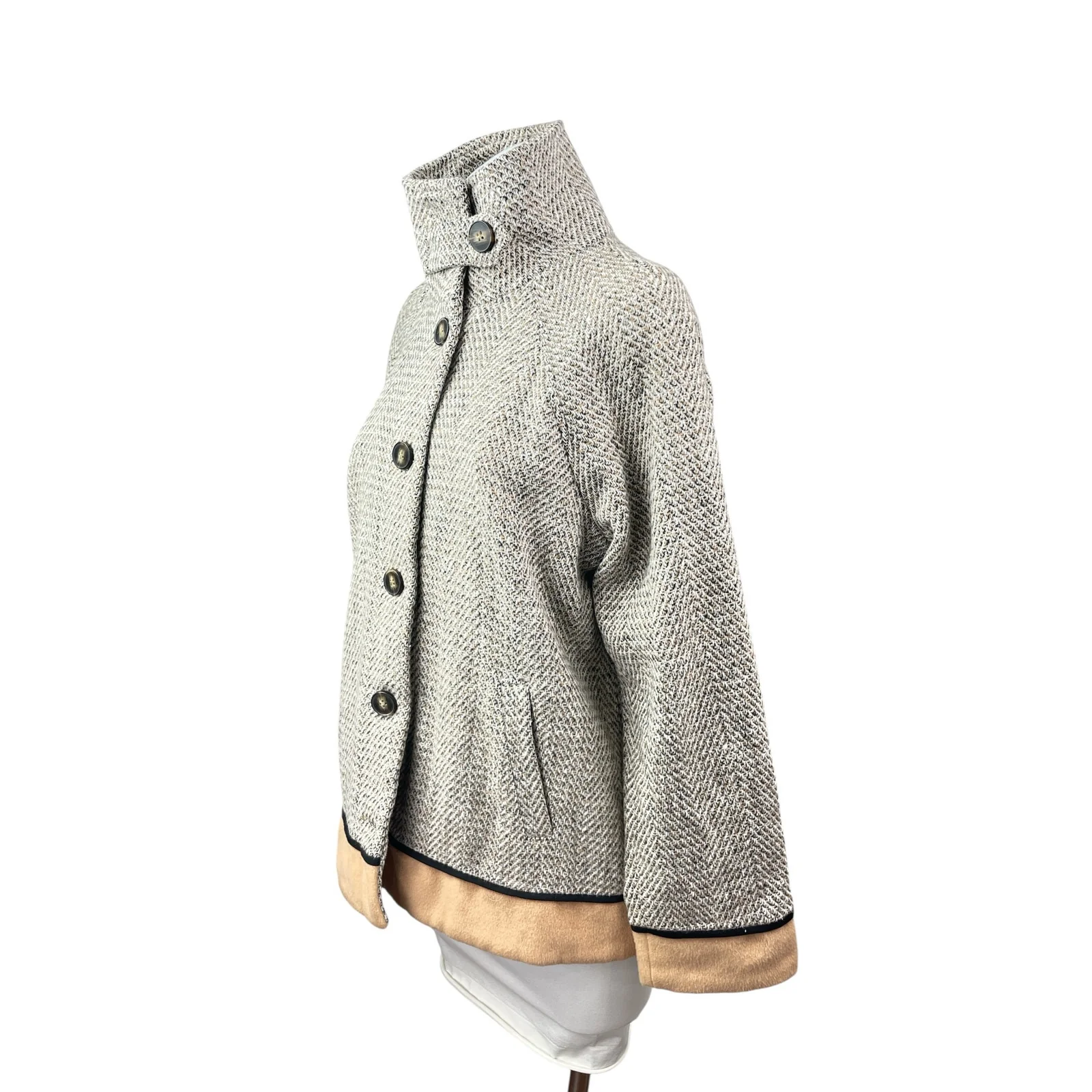 Skies Are Blue Women's Gray Herringbone Long Sleeve Button Up Coat Jacket Size L - Image 3
