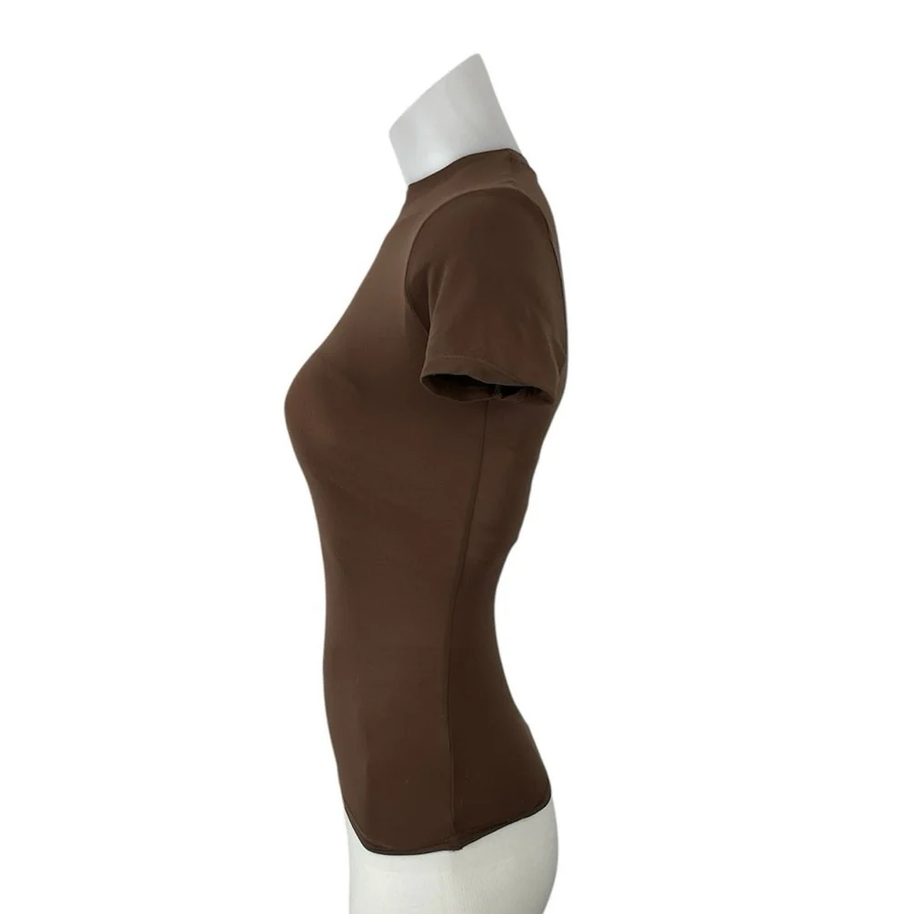 SKIMS Fits Everybody Women's Brown Short Sleeve Bodycon Baby Tee T-Shirt Top XS - Image 2