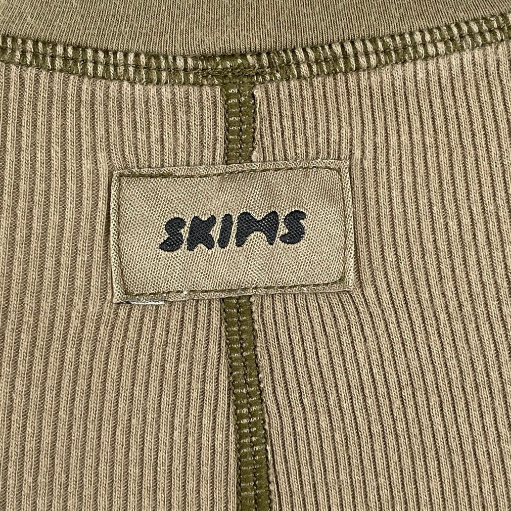 Skims Olive Green Ribbed Knit Sculpt Long Sleeve Henley T Shirt Tee Top Size XS - Image 4