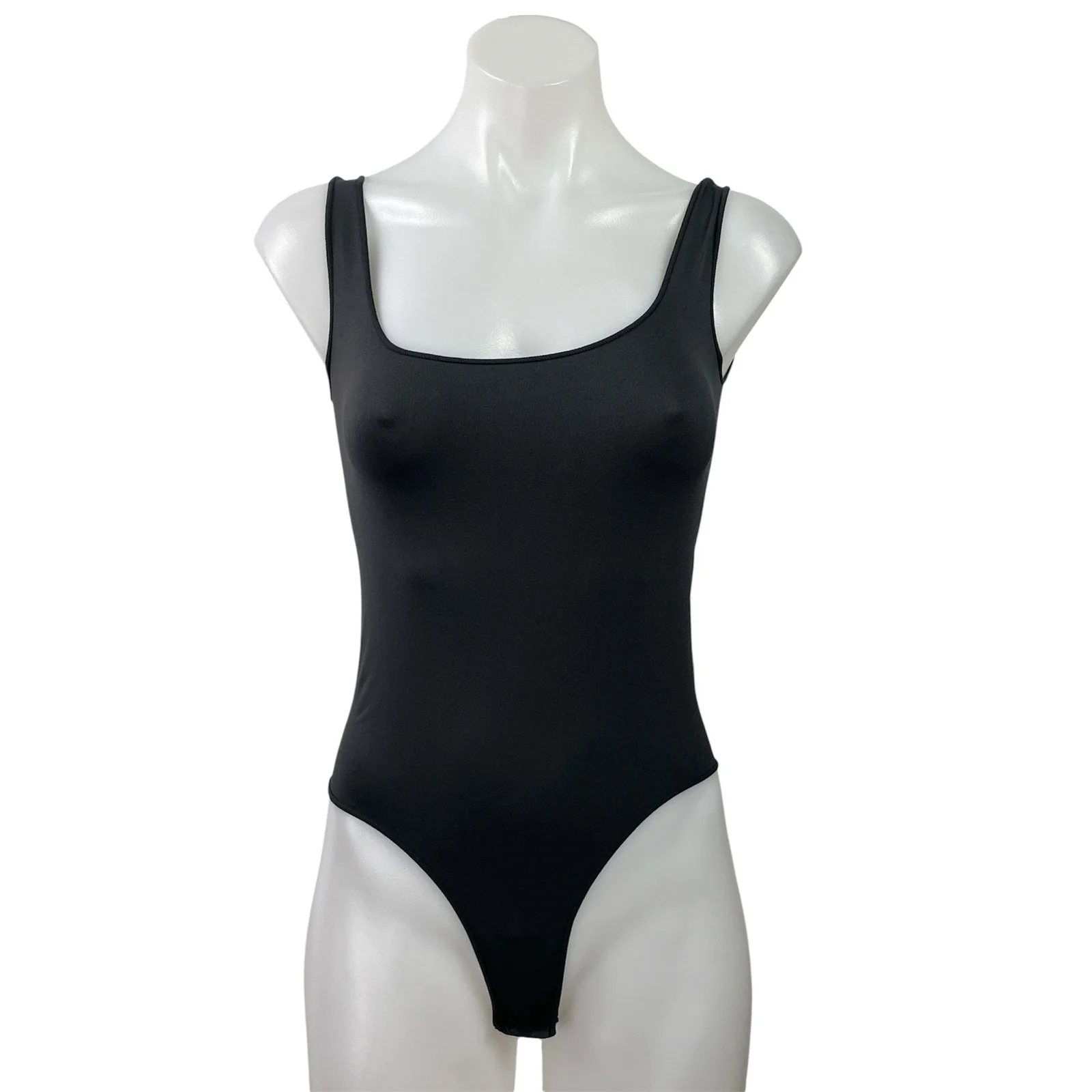 Skims Women's Black Sleeveless Scoop Neck Stretch Cami Tank Bodysuit Top XXS/XS