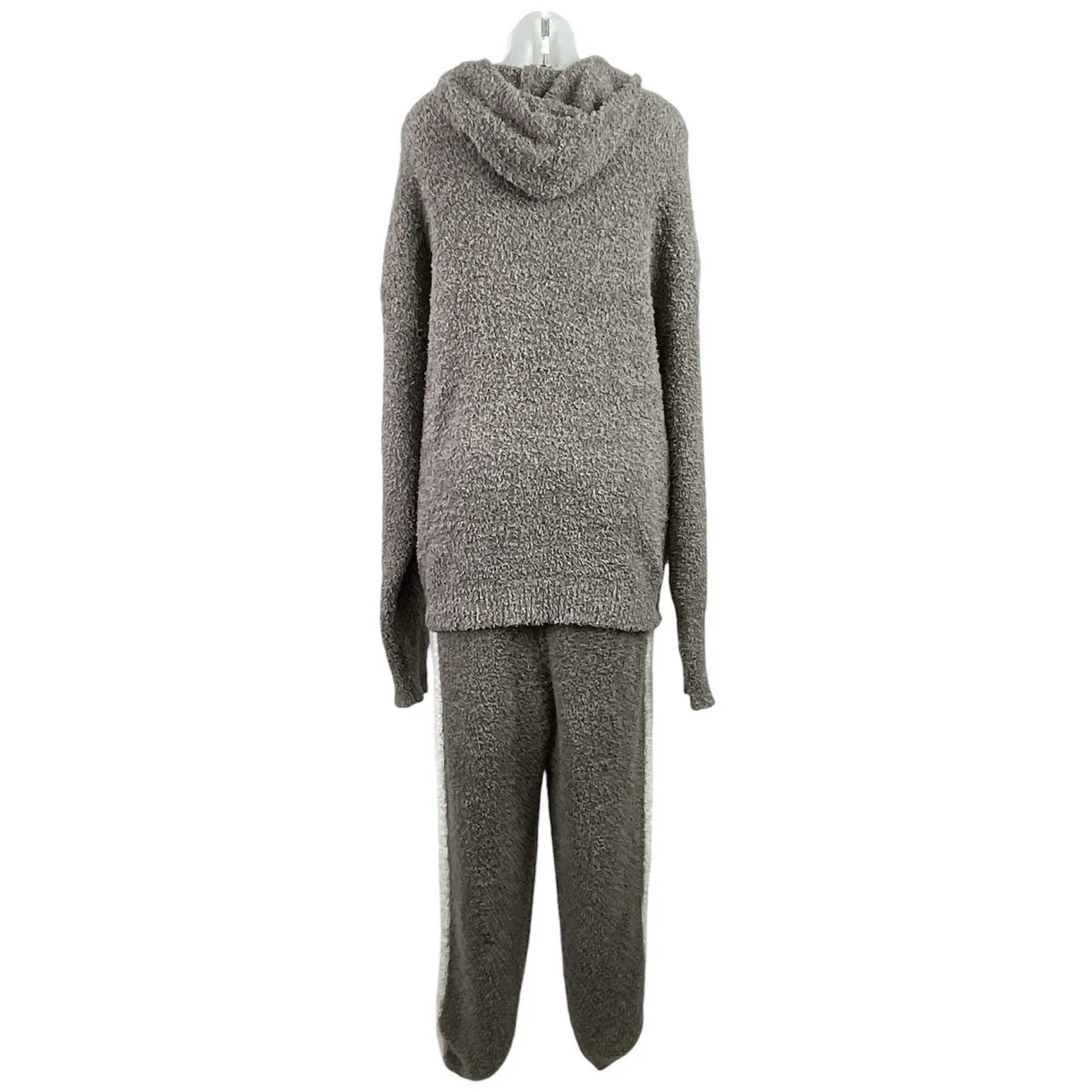 Skims Women's Gray Cozy Knit Teddy Stripe Fleece Hoodie Jogger Lounge Set S/M - Image 3