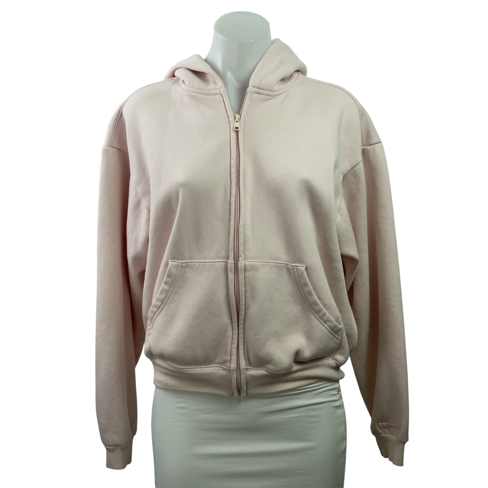 Skims Women's Pink Fleece Hoodie Hoaded Full Zip Long Sleeve Sweatshirt Top S