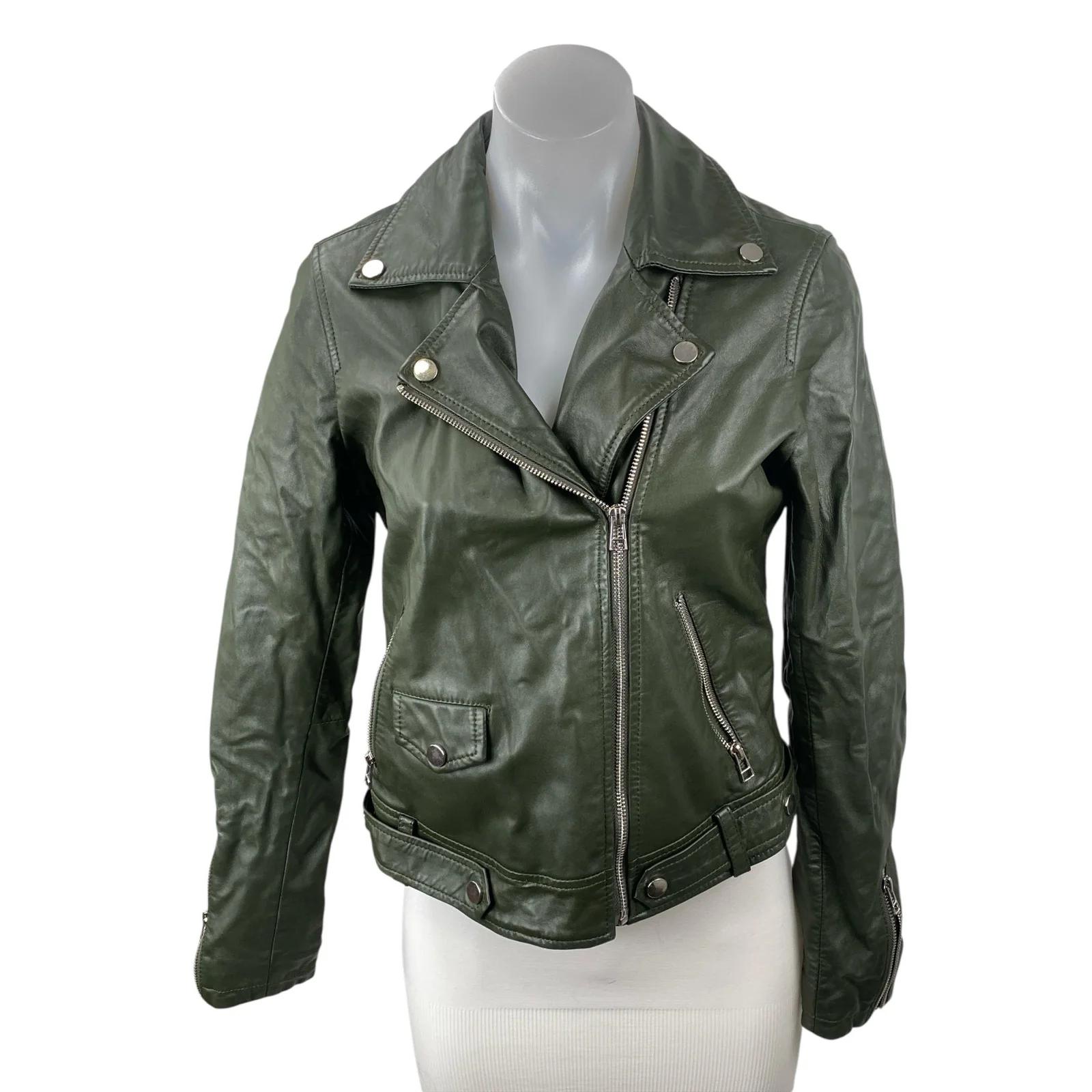 Slate & Willow Genuine Leather Notch Collar Long Sleeve Moto Biker Coat Jacket S