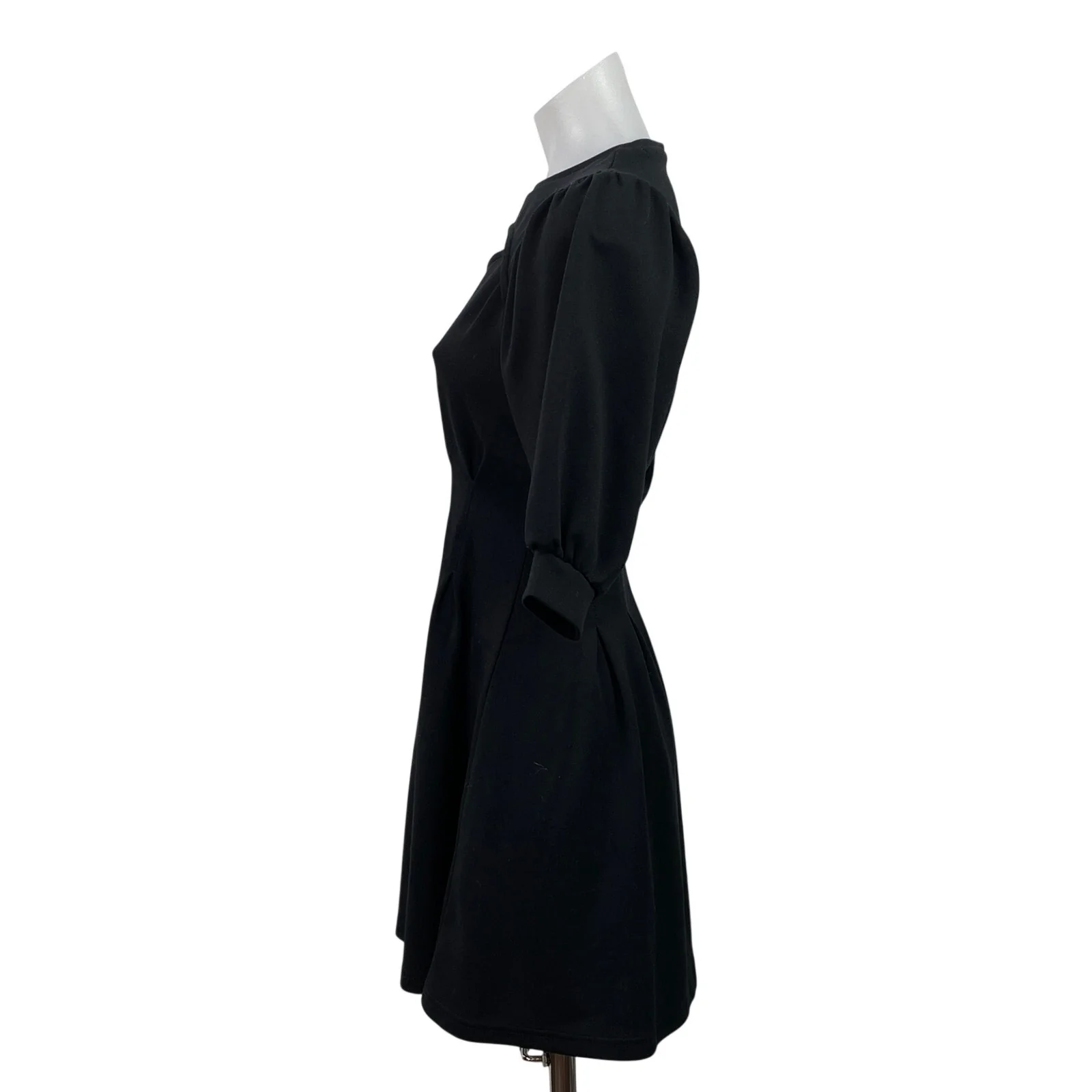 SLY Women's Black Half Puff Sleeve Cut Out Pleated Mini Flared A-line Dress Sz 1 - Image 2
