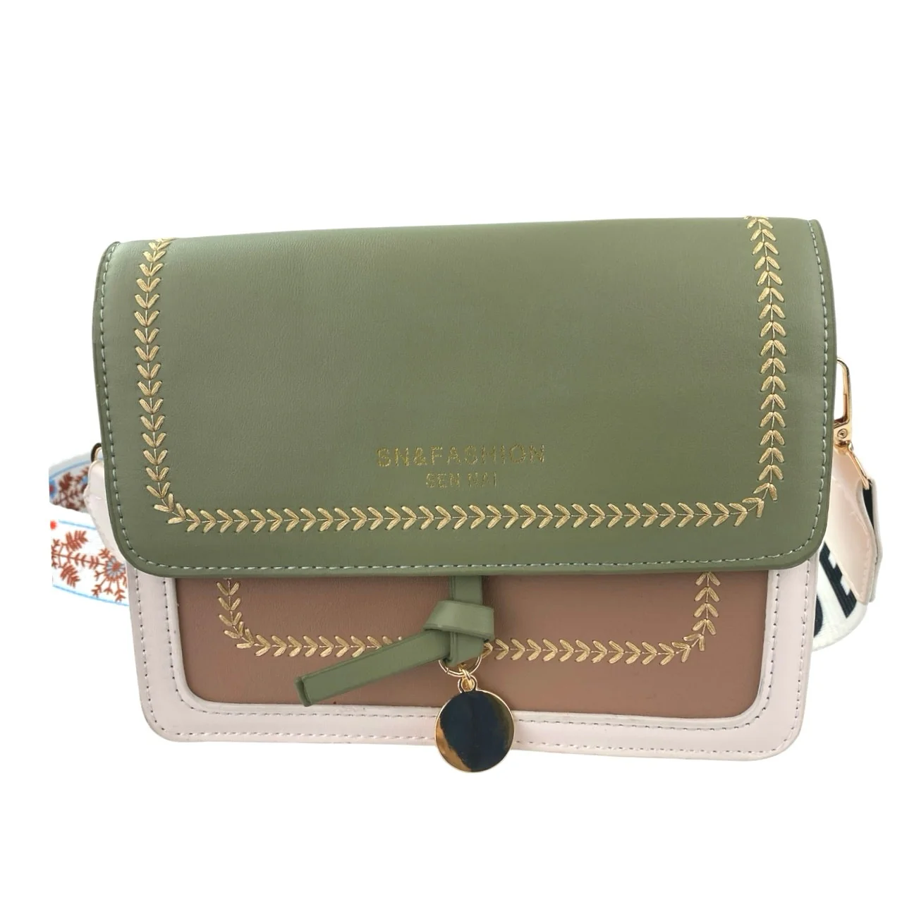 SN & Fashion Women's Green Wide Strap Fashion Flap Purse Crossbody Shoulder Bag - Image 3
