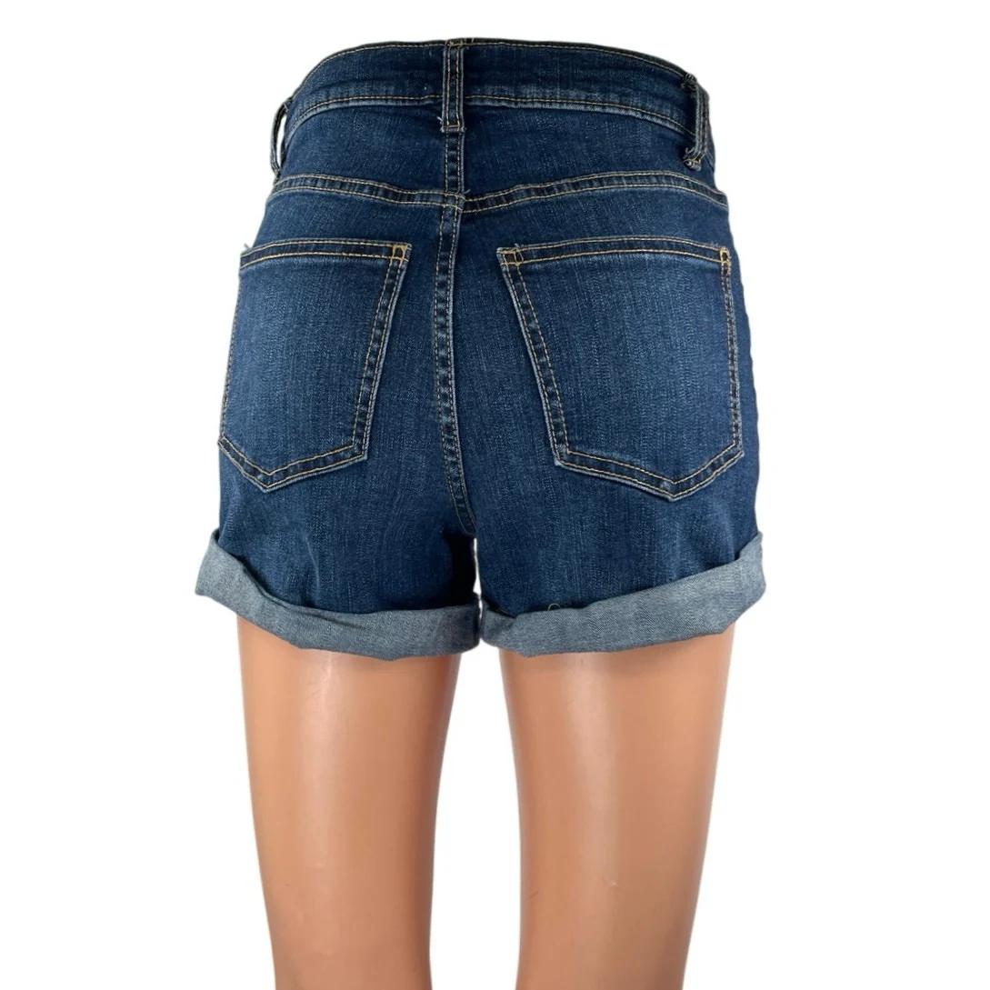 Sneak Peek Women's Blue Dark Wash High Waisted Cuffed Denim Jean Shorts Size S - Image 3