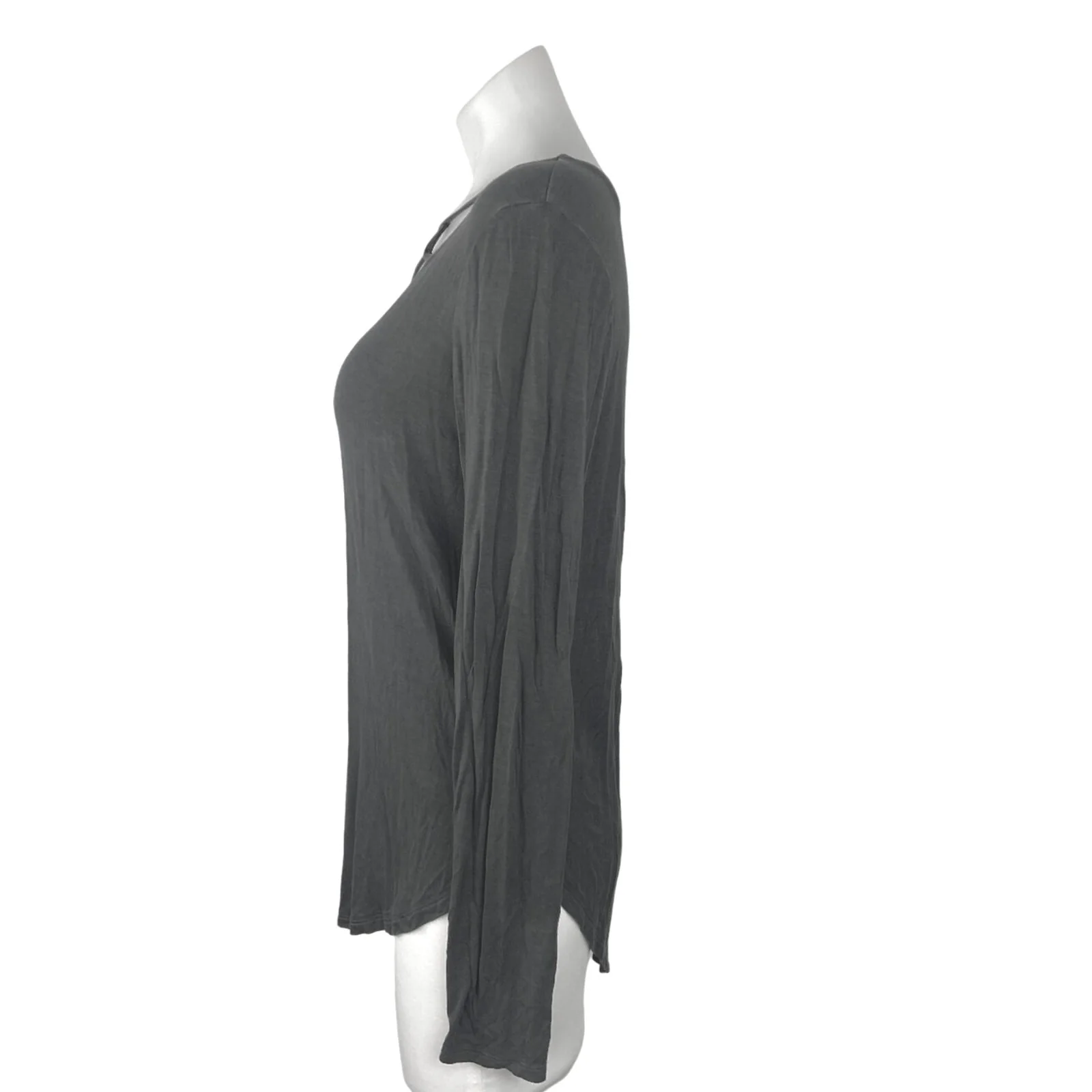Soft & Sexy Gray Criss Cross Lace Front Scoop Neck Long Sleeve Pullover Shirt M - Image 2