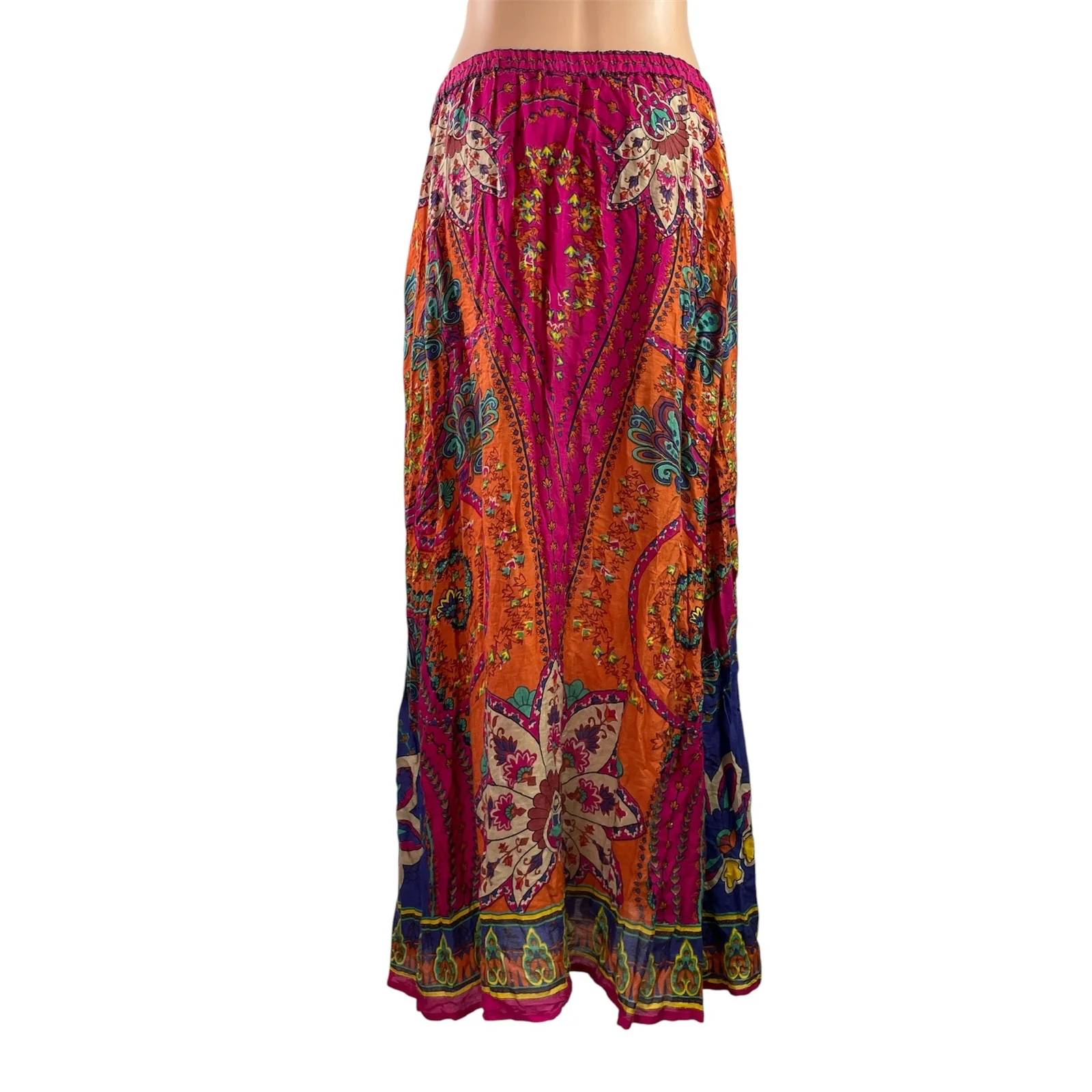 Soft Surroundings Marguerite Orange Pink Paisley Tassel Boho A-Line Maxi Skirt M - Image 3