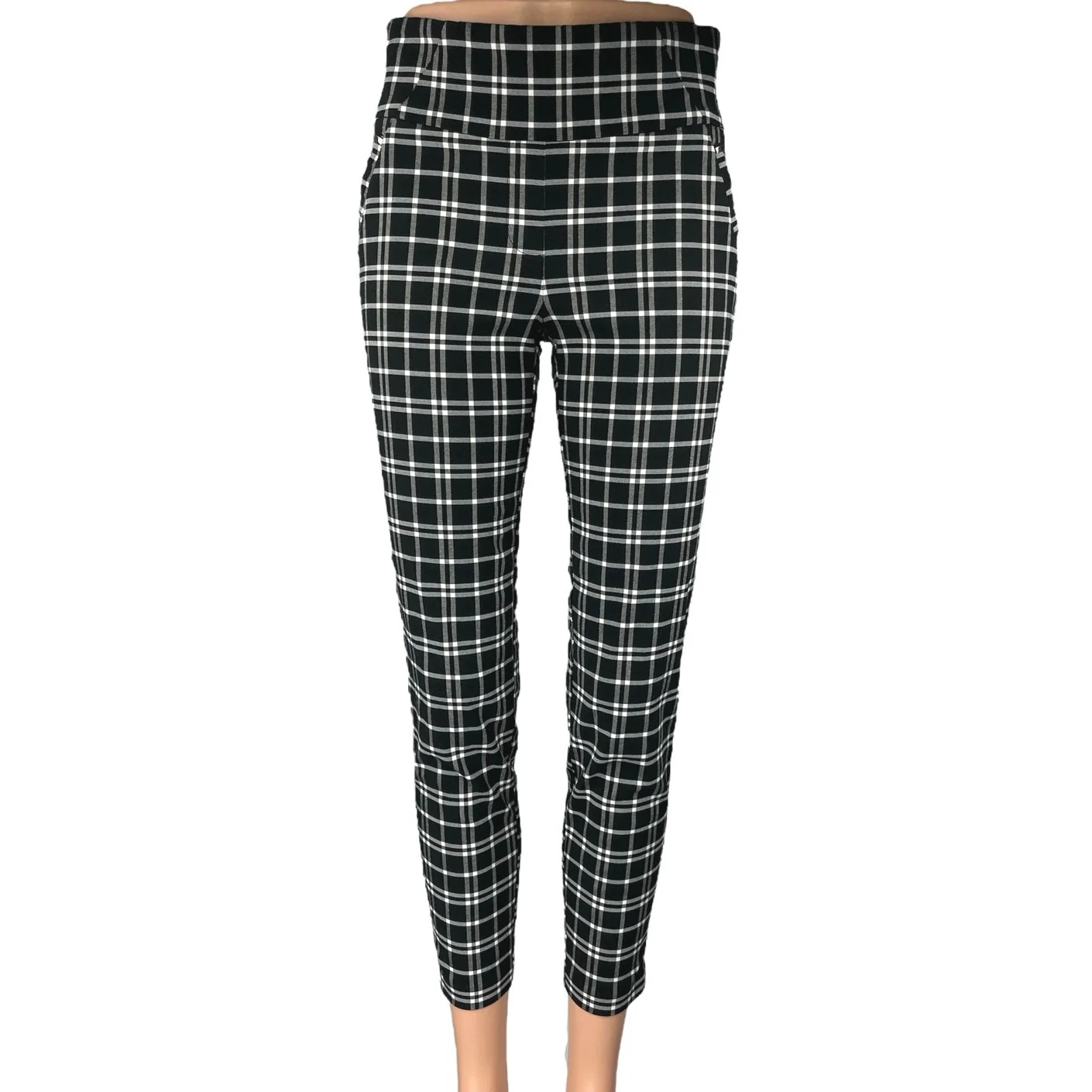 Soho Womens Black Plaid Checkered Skinny High Rise Trousers Leggings Pants Size S