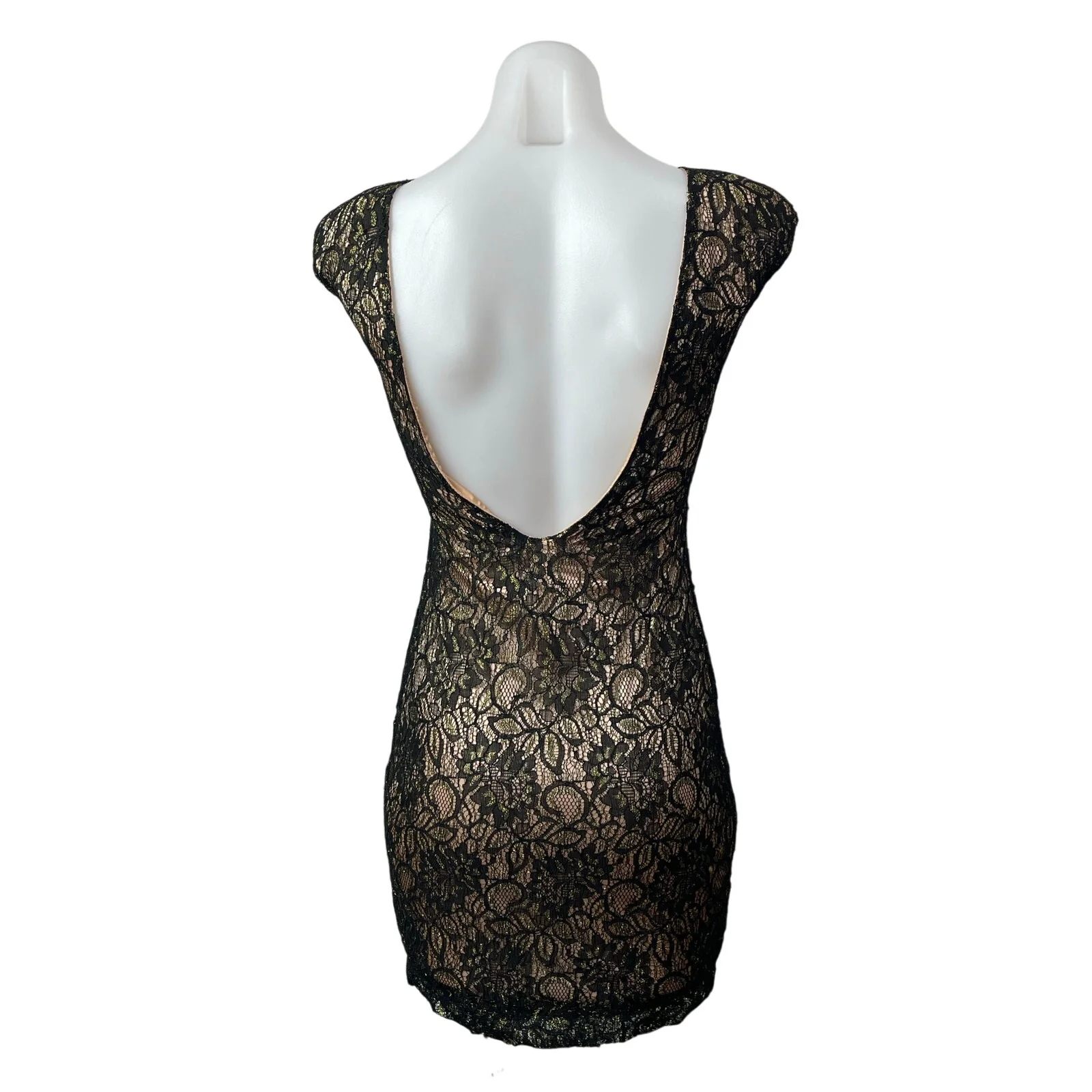 Soky & Soka Women's Black Floral Lace Cap Sleeve Open Back Mini Bodycon Dress S - Image 4