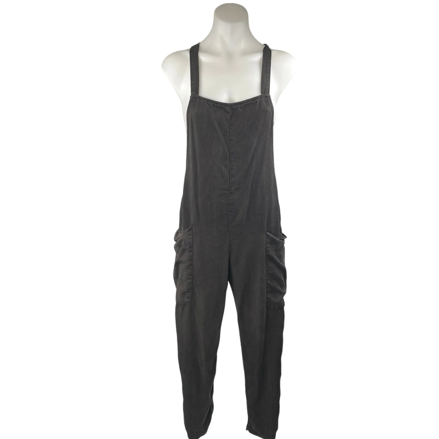Sol Angeles Women's Black Sleeveless Cargo Straight Utility Overalls Pants Sz XS