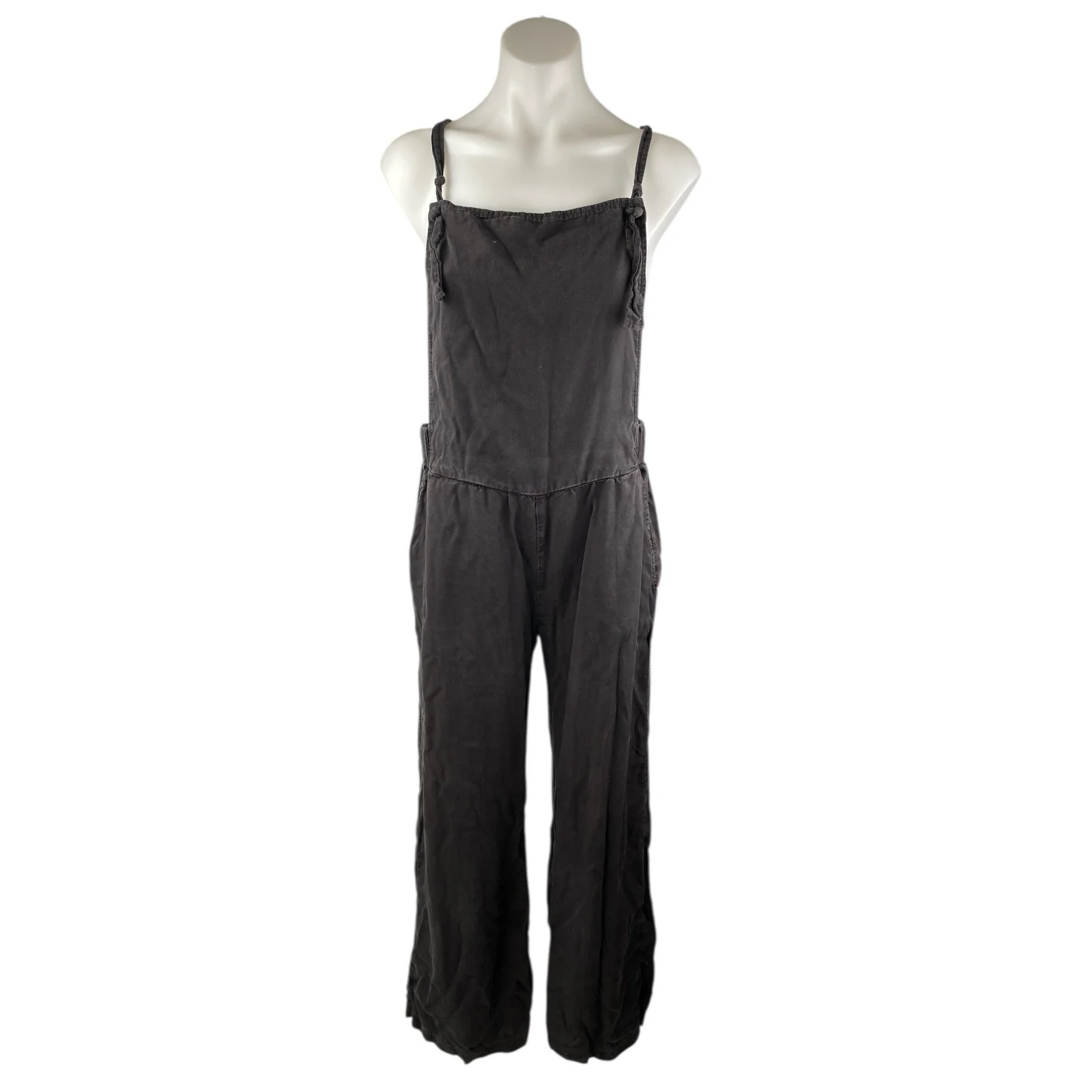 Sol Angeles Women's Gray Sleeveless Wide Leg Denim Overalls Romper Jumpsuit Sz S
