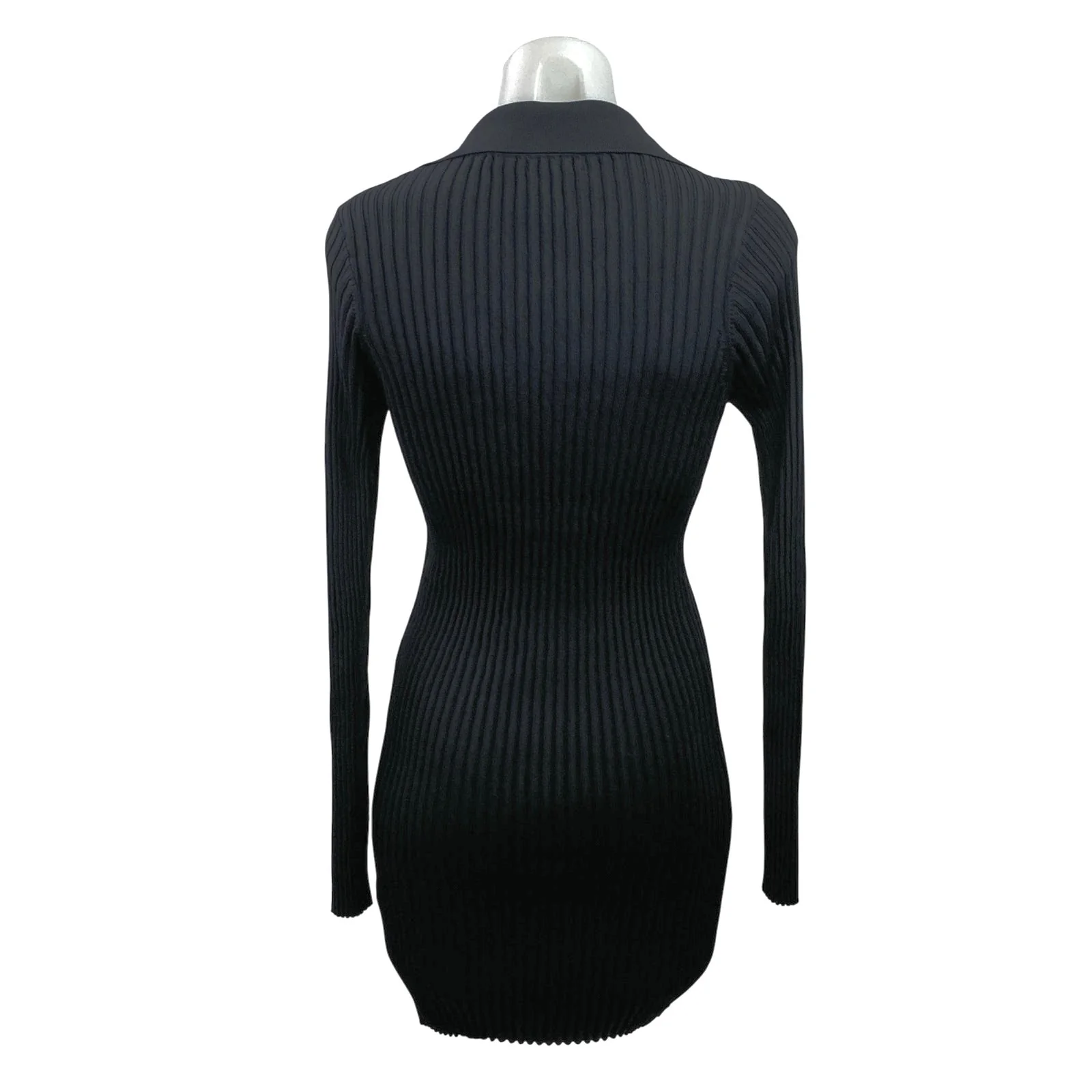 Solid & Striped Black Long Sleeve V Neck Ribbed Knit Mini Bodycon Dress Size M - Image 3