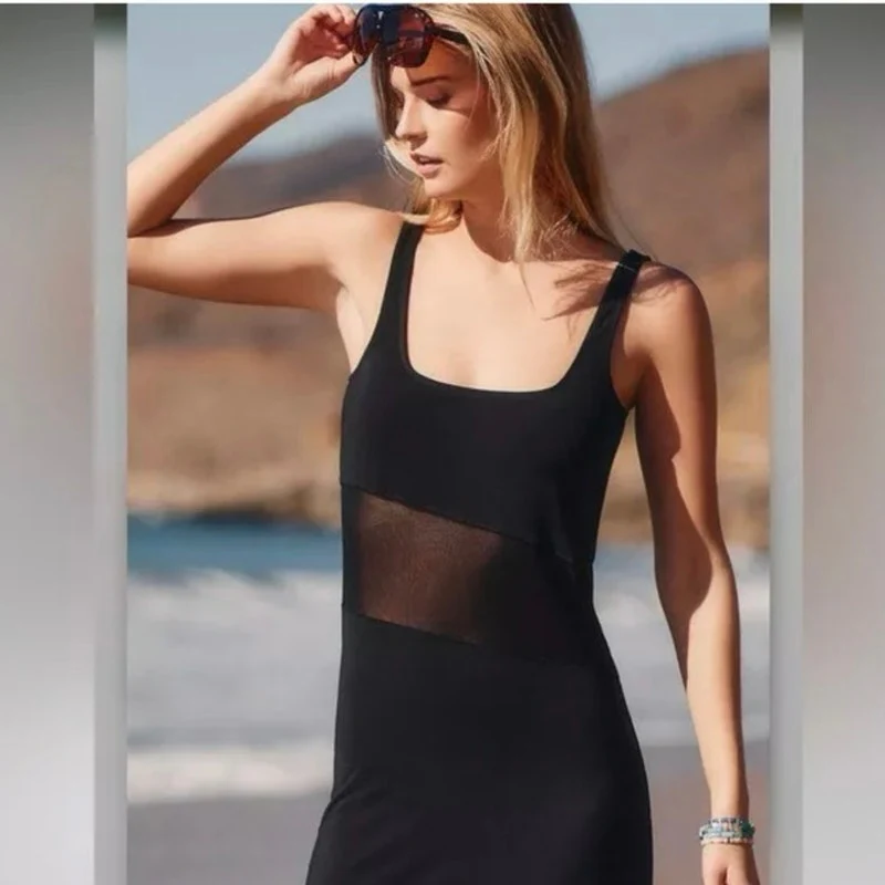Solid & Striped Kimberly Black Sleeveless Midi Cover up Tank Bodycon Dress Sz M - Image 10