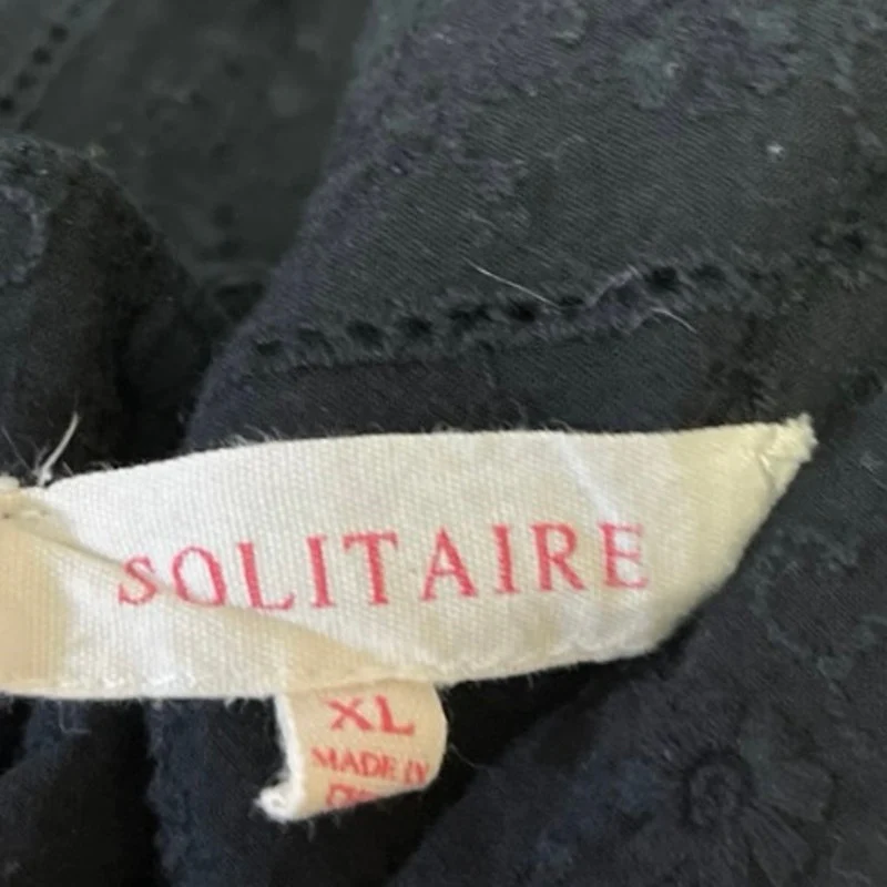 Solitaire Black Floral Embroidered Long Sleeve Button Down Shirt Top Size XL - Image 3