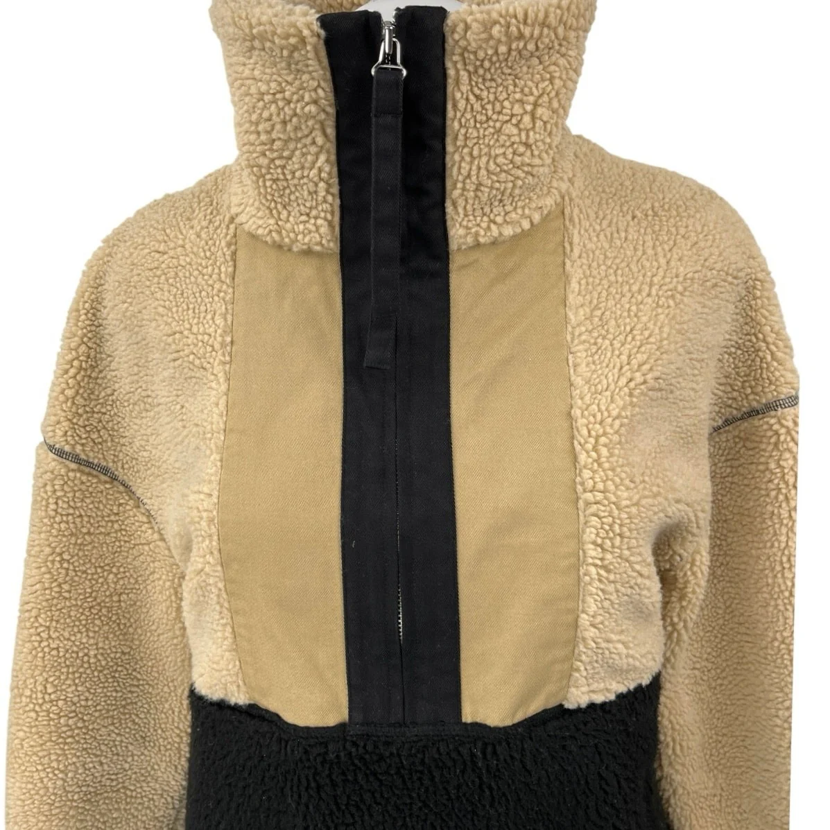 Something Navy Beige Black Teddy Sherpa Fleece 1/2 Zip Pullover Sweater Top XS - Image 3
