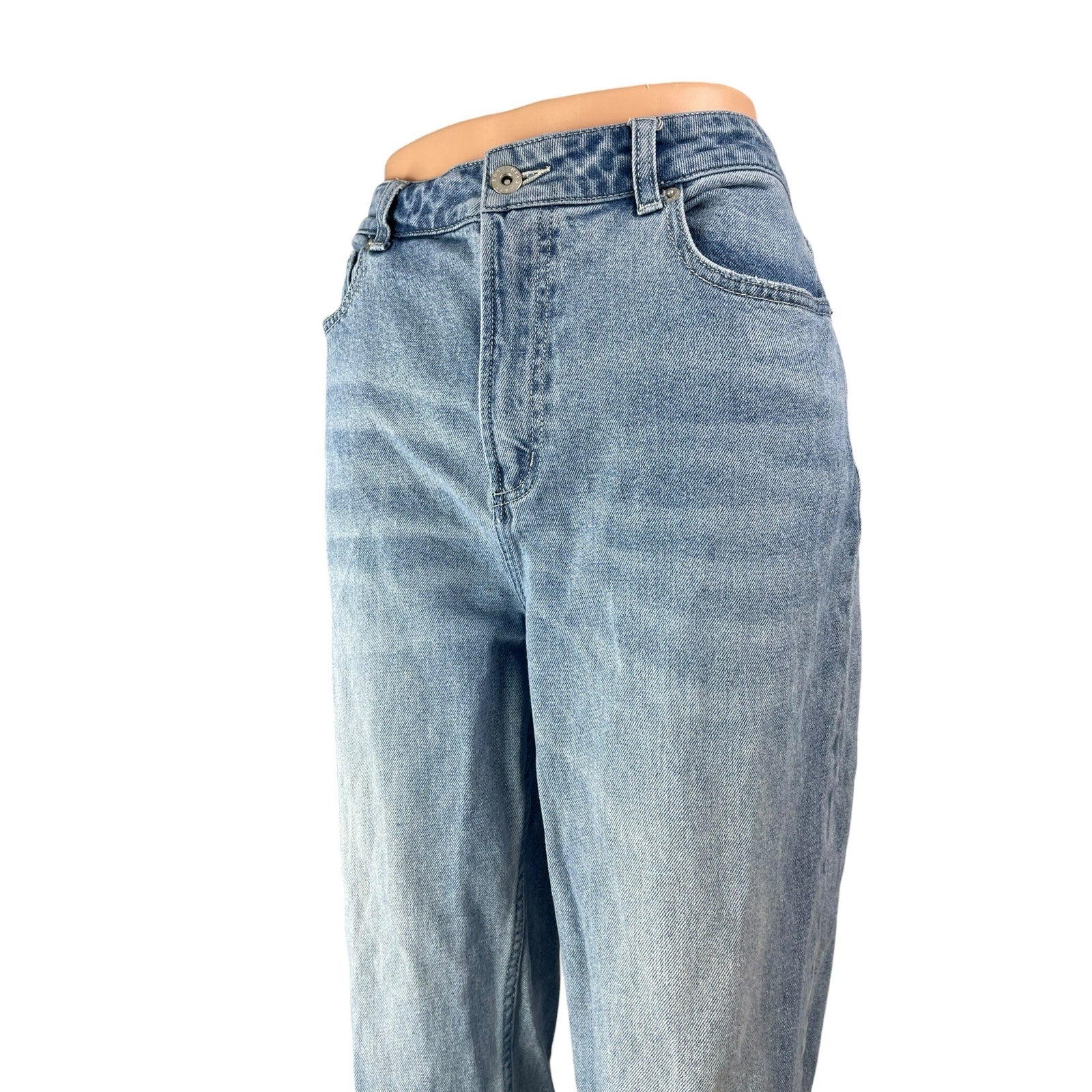 Something Navy Blue Raw Hem High Waisted Straight Leg Denim Jeans Pants Size 10 - Image 3