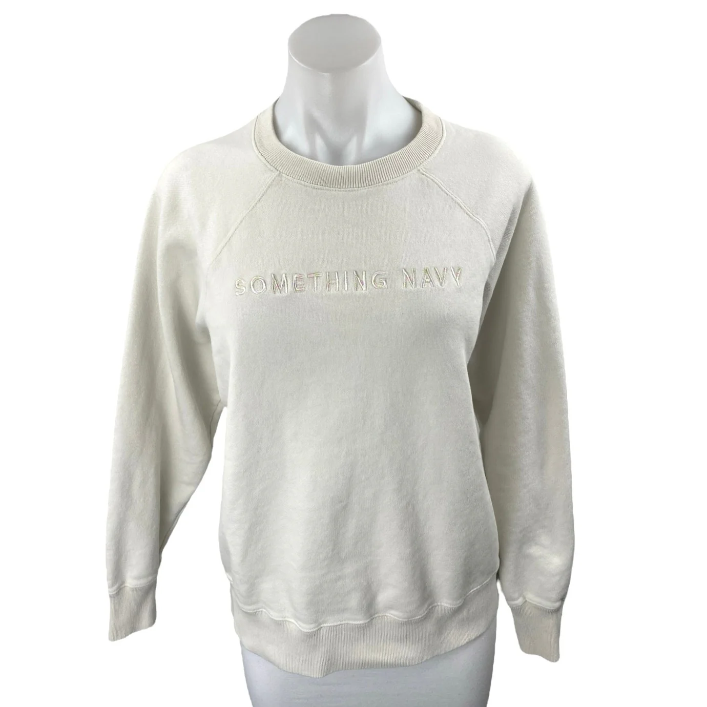 Something Navy Cream White Embroidered Logo Long Sleeve Sweatshirt Top Size XS