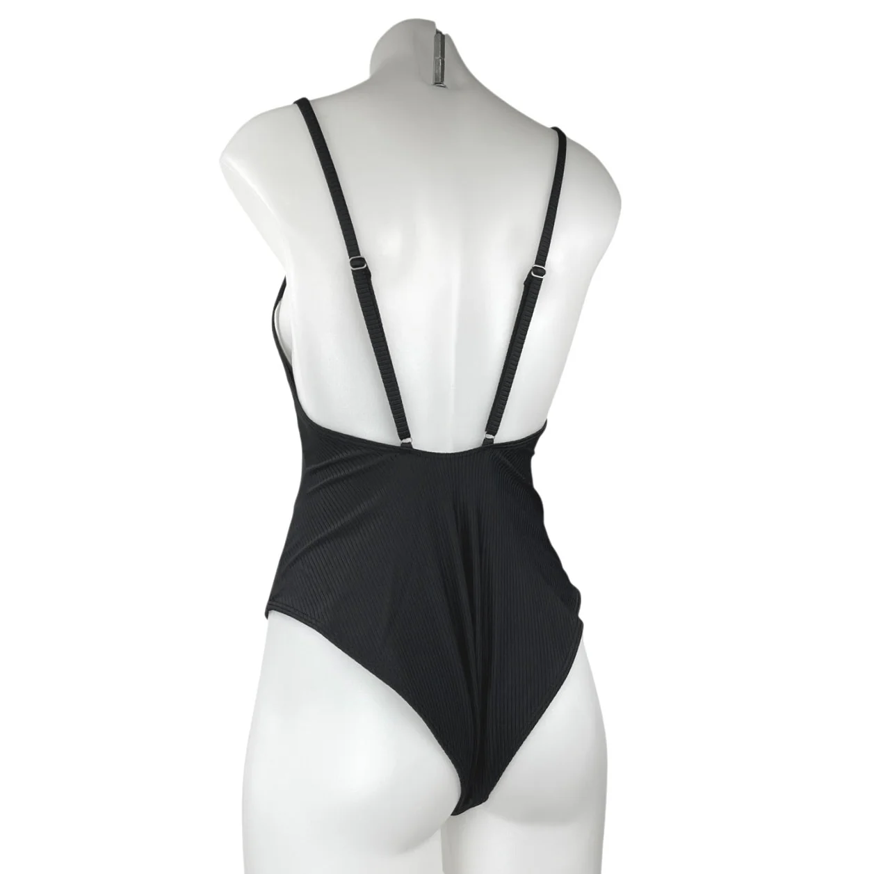 Something Navy Women's Black Sleeveless Ribbed Knit Square Bodysuit Top Size M - Image 2