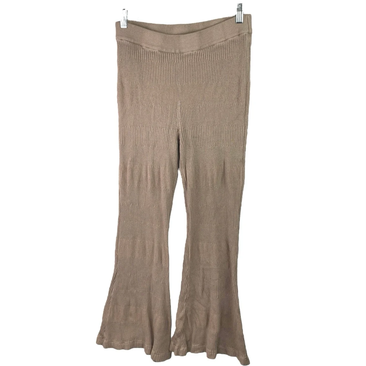 Song Of Style Tan Rib Knit High Waist Flared Bootcut Trousers Leggings Pants XL