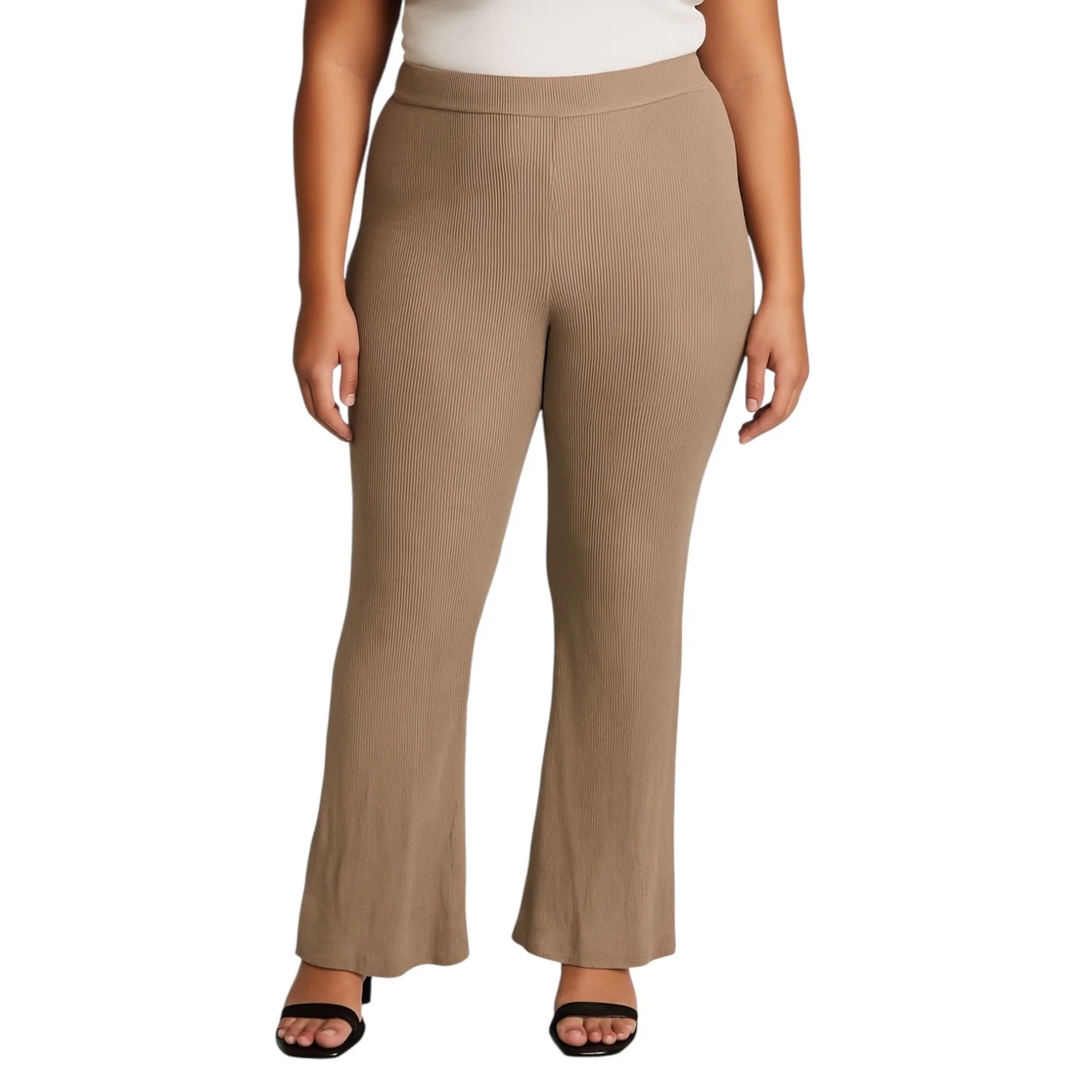 Song Of Style Tan Rib Knit High Waist Flared Bootcut Trousers Leggings Pants XL - Image 2
