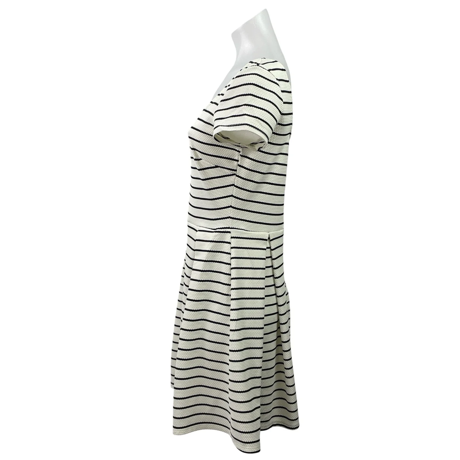 Soprano White Striped Pleated Short Sleeve Square Neck Mini Fit & Flare Dress S - Image 2