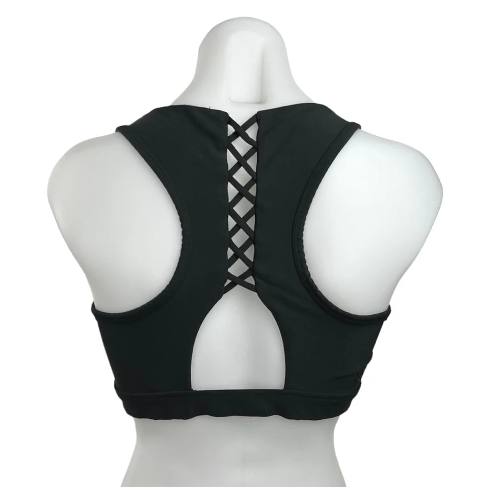 Soul Black Lace Up Racerback Keyhole Activewear Fitness Gym Sports Bra Size M - Image 2