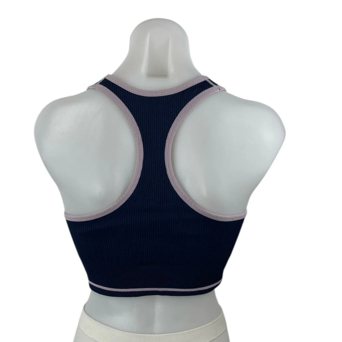 SOUL Women's Blue Pink Ribbed Knit Racerback Yoga Athletic Sports Bra Crop Top L - Image 2