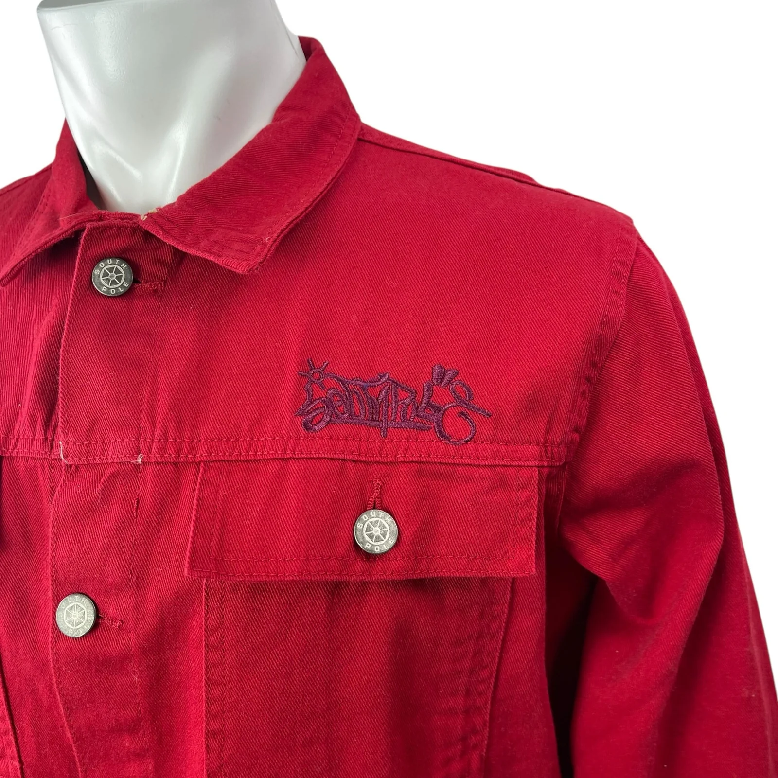 Southpole Men's Red Embroidered Long Sleeve Button Up Shirt Shacket Jacket Sz M - Image 3