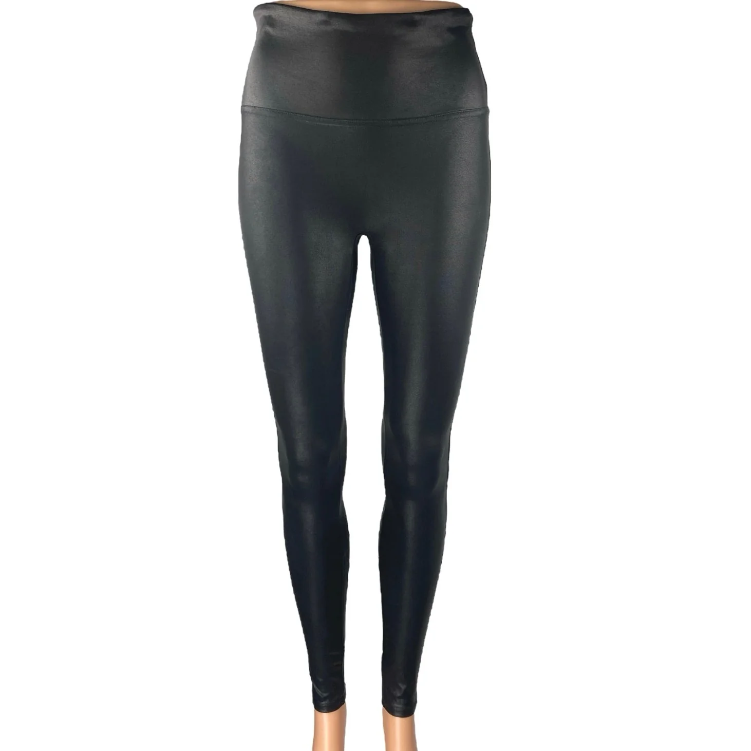 Spanx Women's Black Faux Leather Vegan Stretch Skinny Leggings Pants Size M