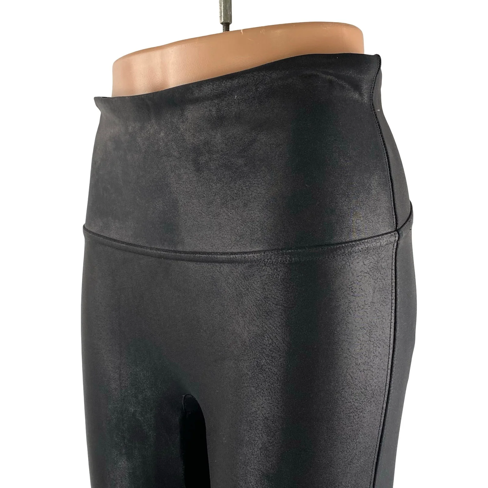 Spanx Women's Black Faux Vegan Leather High Rise Skinny Moto Leggings Pants Sz L - Image 2