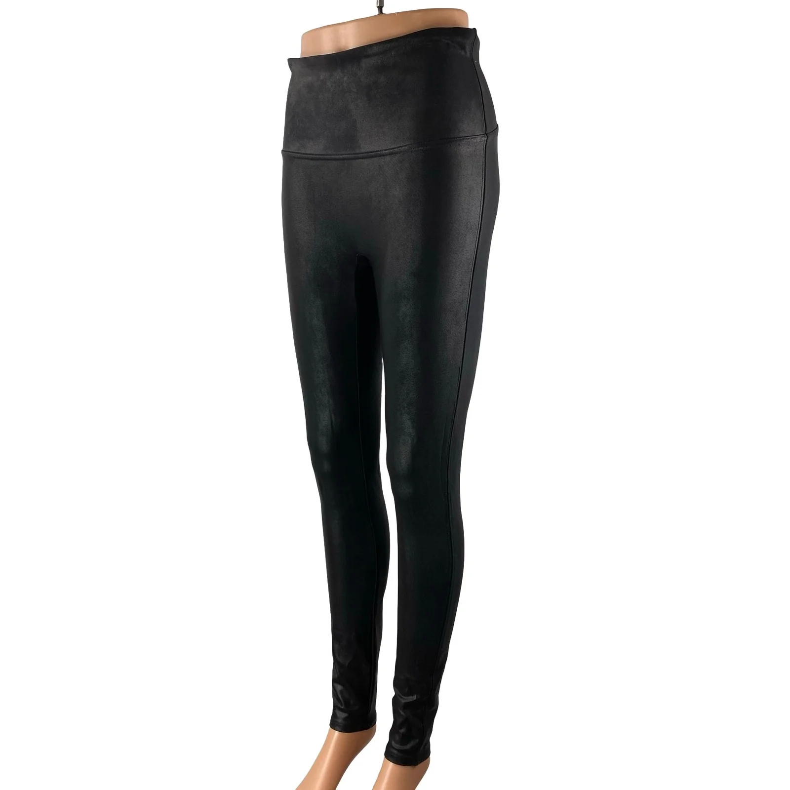 Spanx Women's Black Faux Vegan Leather High Rise Skinny Moto Leggings Pants Sz L - Image 3
