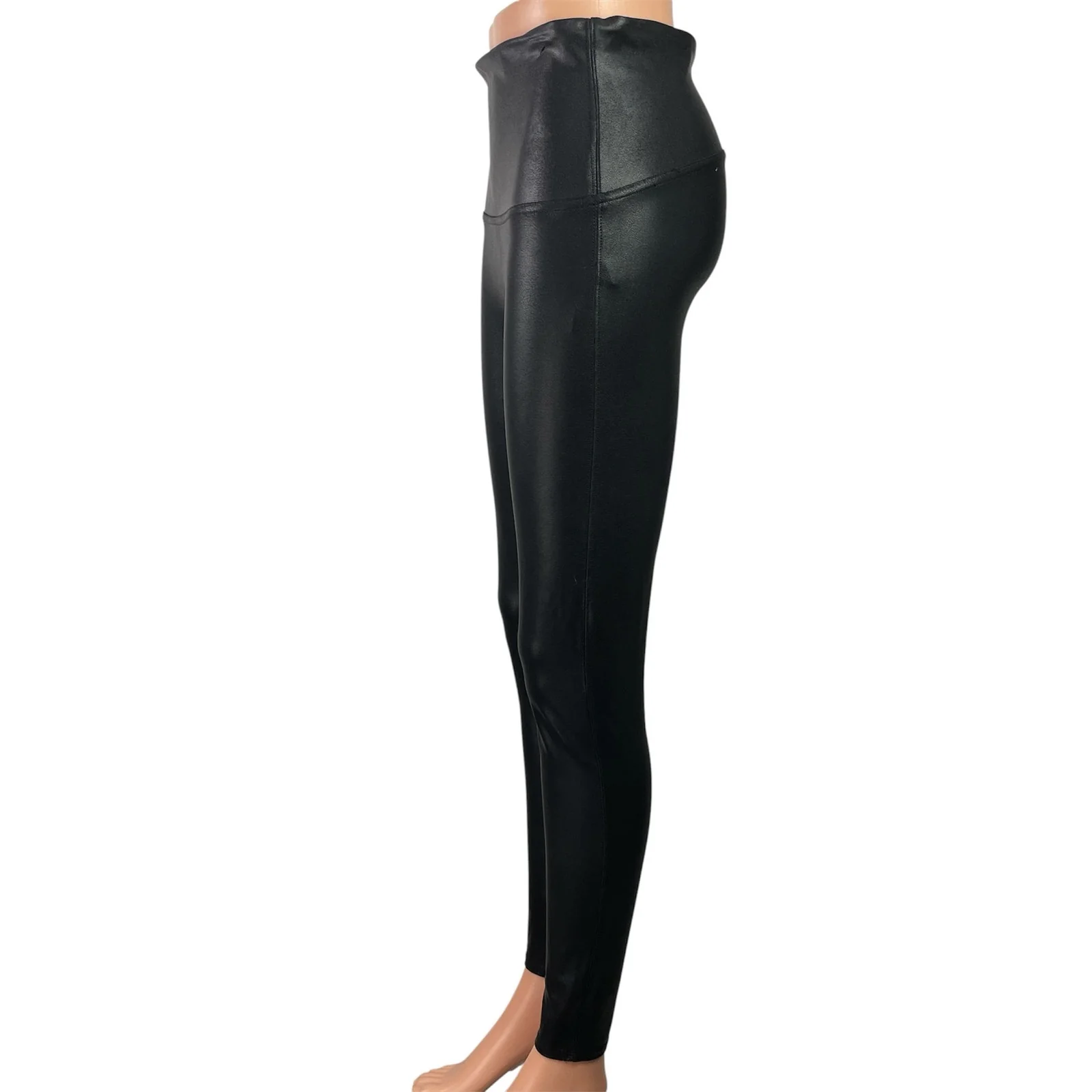 Spanx Womens Black Faux Vegan Leather Mid Rise Skinny Trousers Leggings Pants XL - Image 2