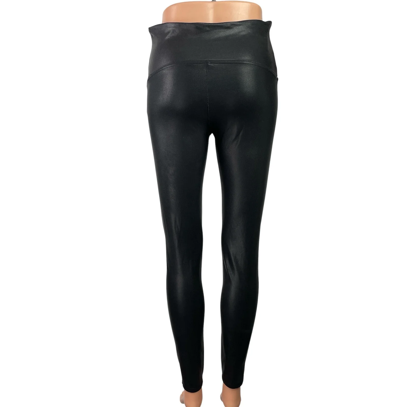 Spanx Womens Black Faux Vegan Leather Mid Rise Skinny Trousers Leggings Pants XL - Image 3