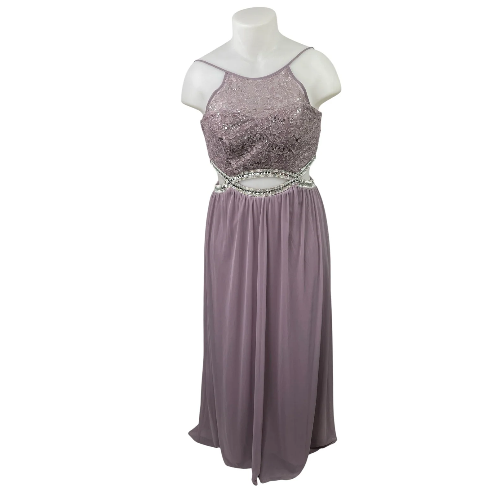Speechless Purple Lace Sleeveless Cutout Jeweled Waist Cami Maxi Gown Dress 13