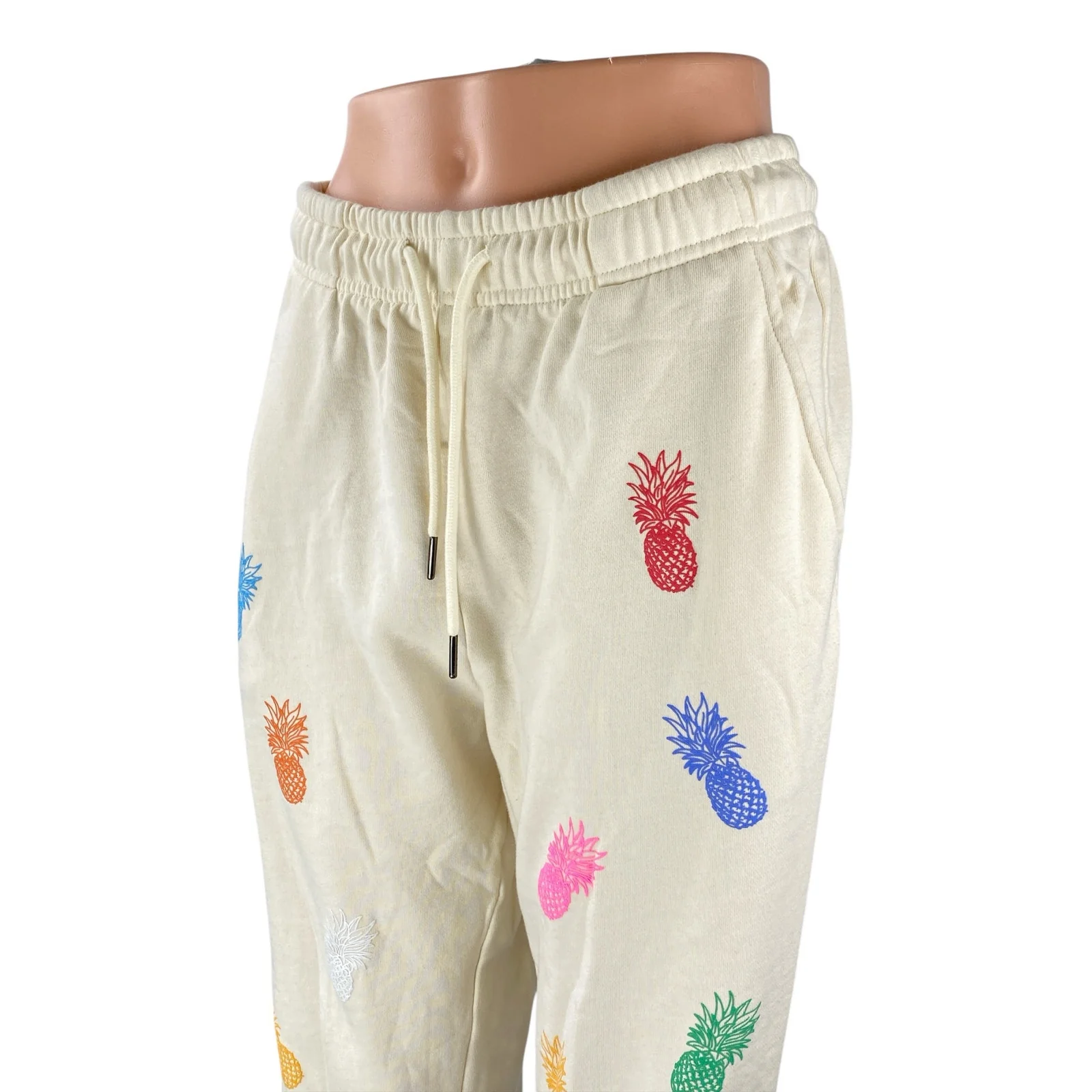 Spiezle Women's Cream Pineapple Rainbow High Rise Jogger Sweat Pants Size M - Image 2