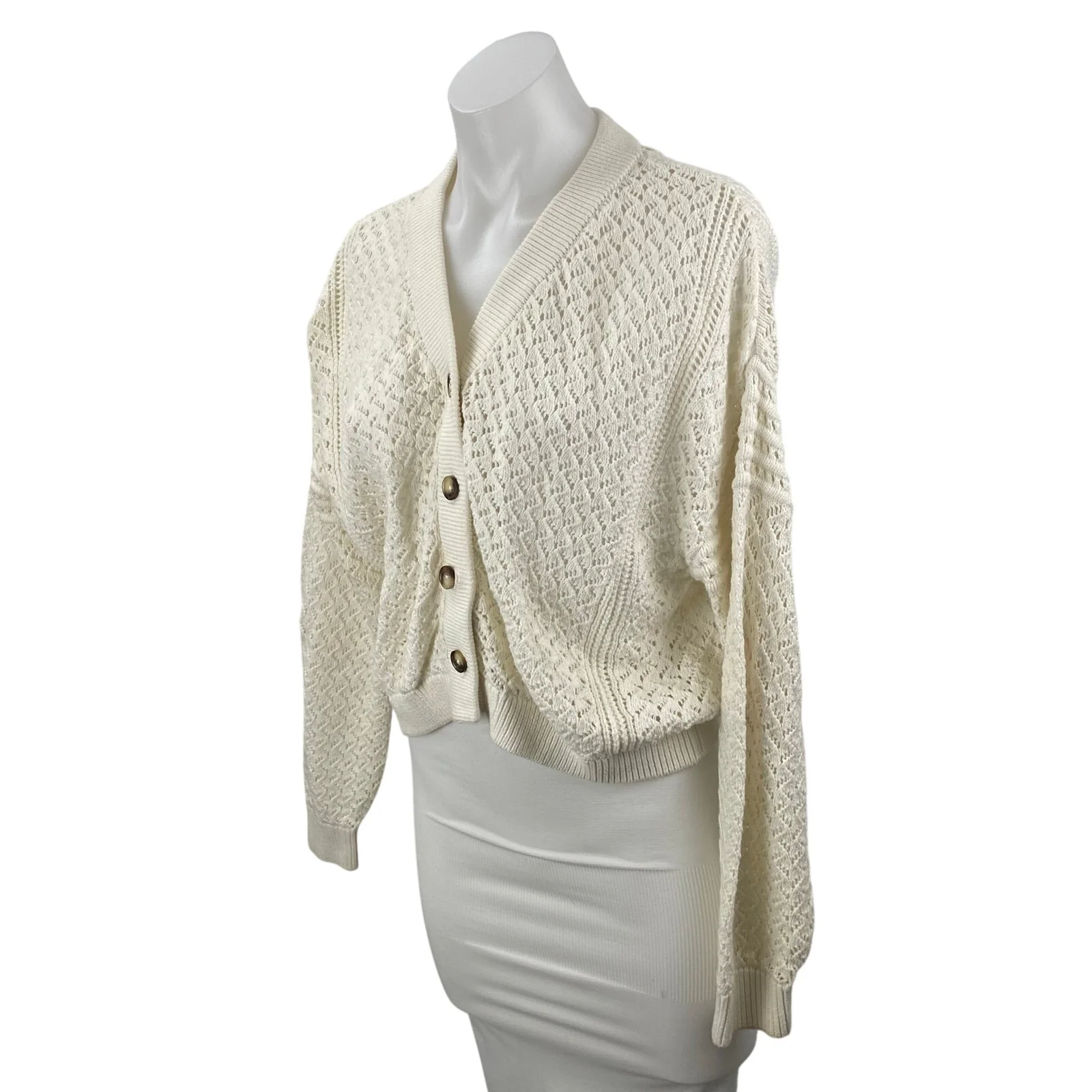 Splendid Audrey Women's Cream Button Down Crop Pointelle Cardigan Sweater Top S - Image 2