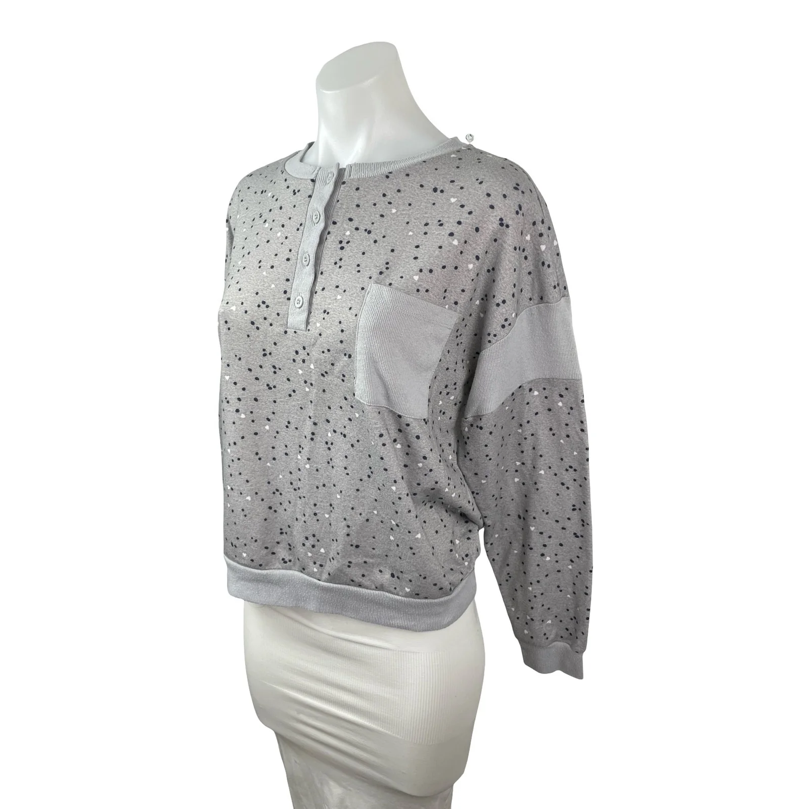 Splendid Gray Polka Dot Henley Knit Long Sleeve Pajama Sleepwear Top Size S - Image 2