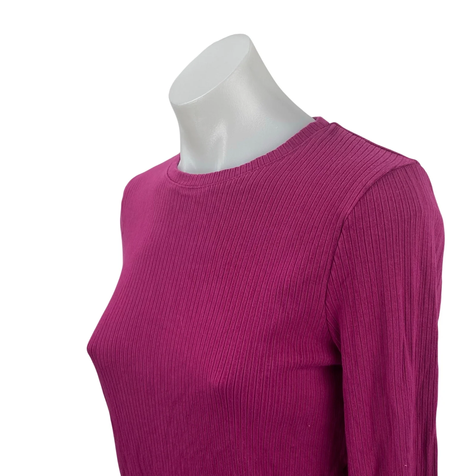 Splendid Women's Pink Ribbed Knit Crew Neck Long Sleeve T Shirt Tee Top Size S - Image 2