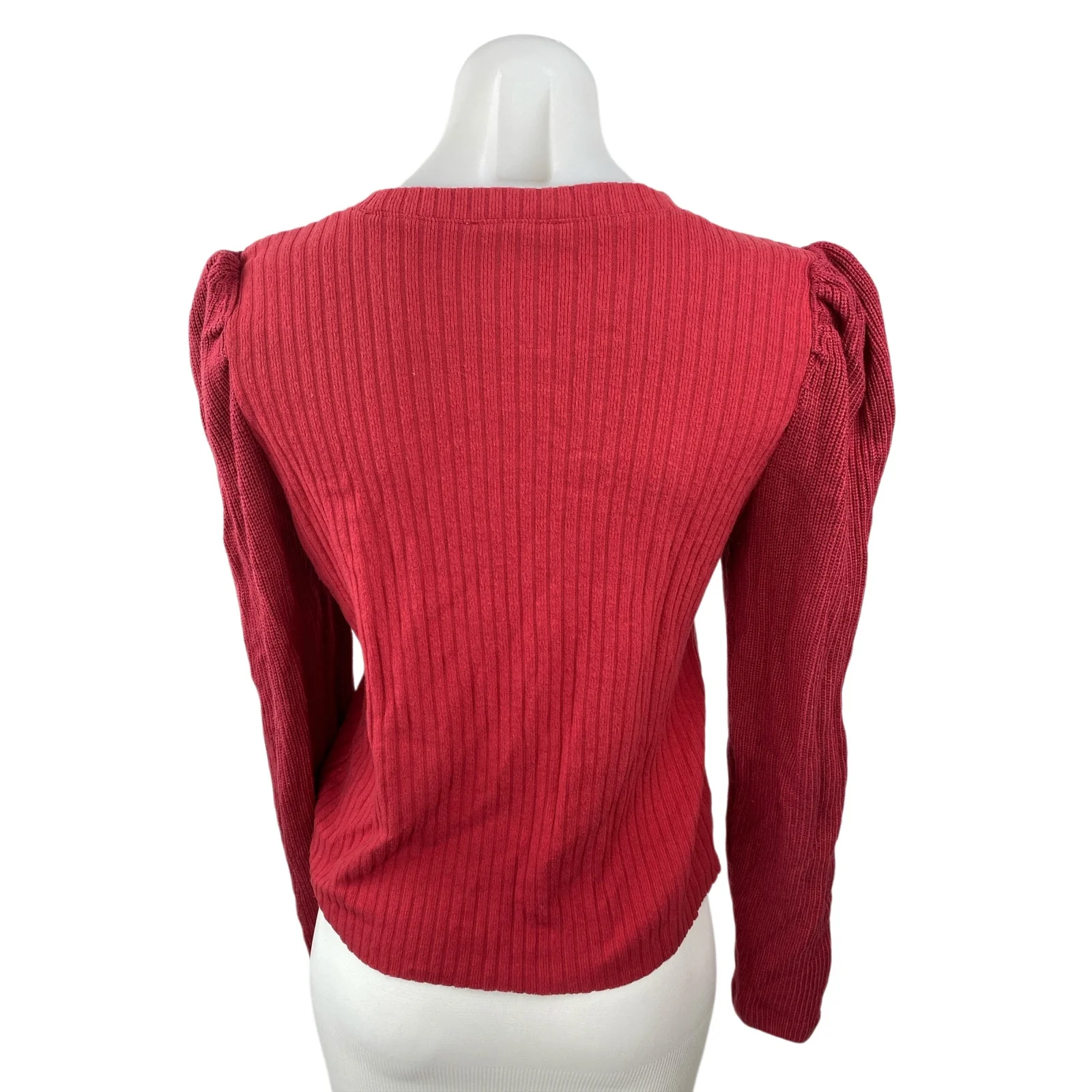Splendid Women's Red Long Puff Sleeve Ribbed Knit Crew Neck Sweater Top Size S - Image 4