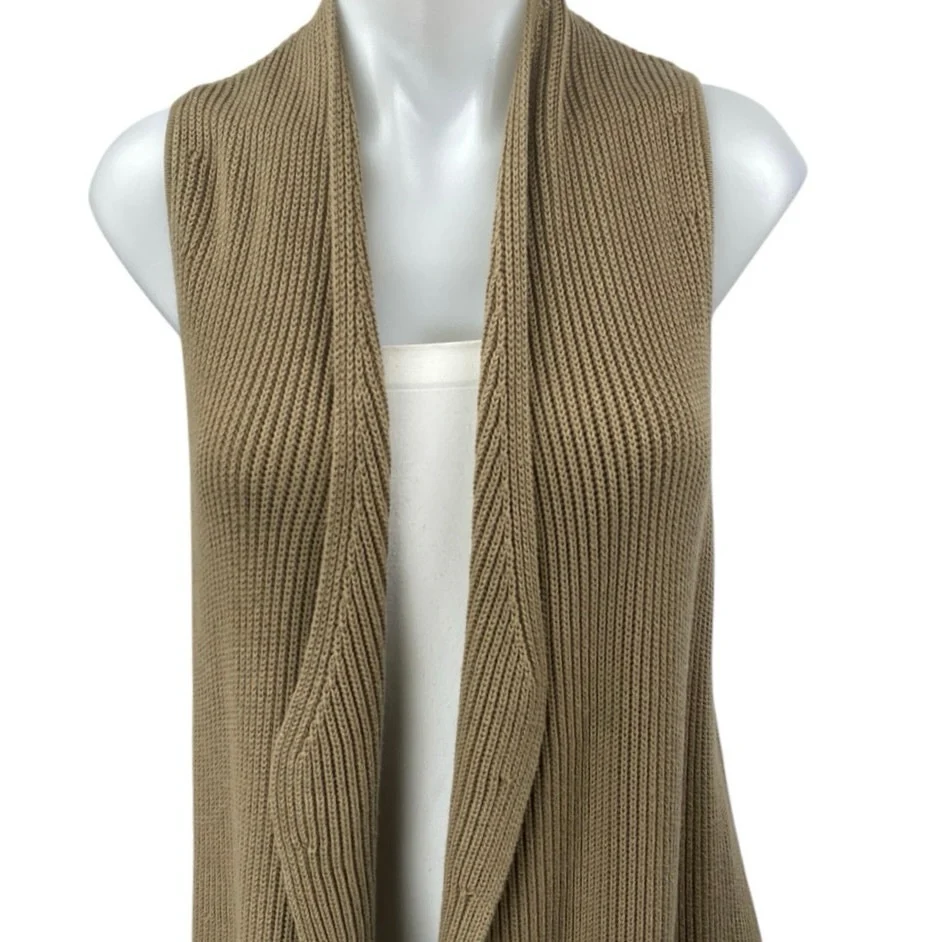 Splendid Women's Tan Sleeveless Knit Open Pocket Cardigan Sweater Top Size S - Image 3