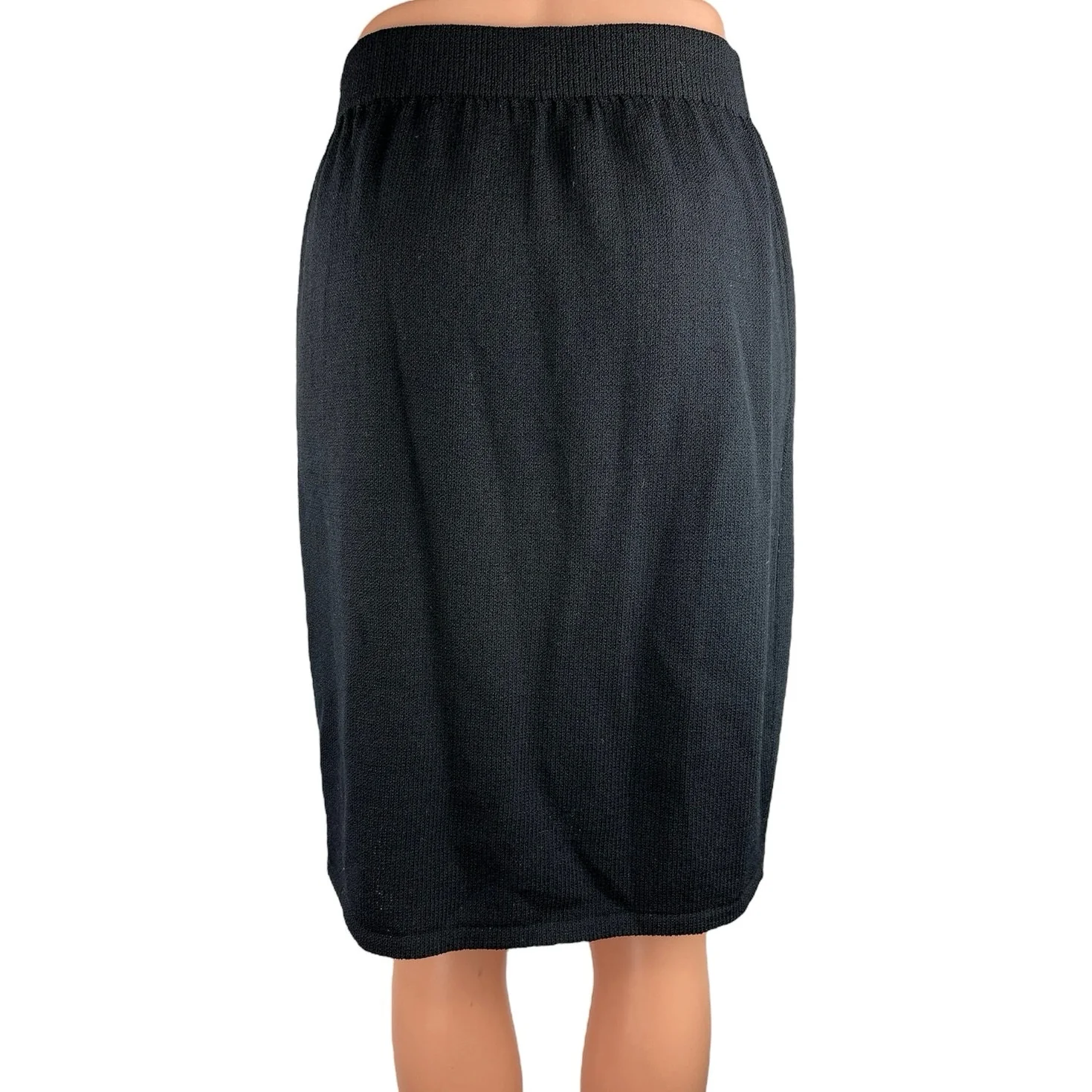 St. John Collection By Marie Black Elastic Waist Straight Pencil Midi Skirt Sz 4 - Image 3